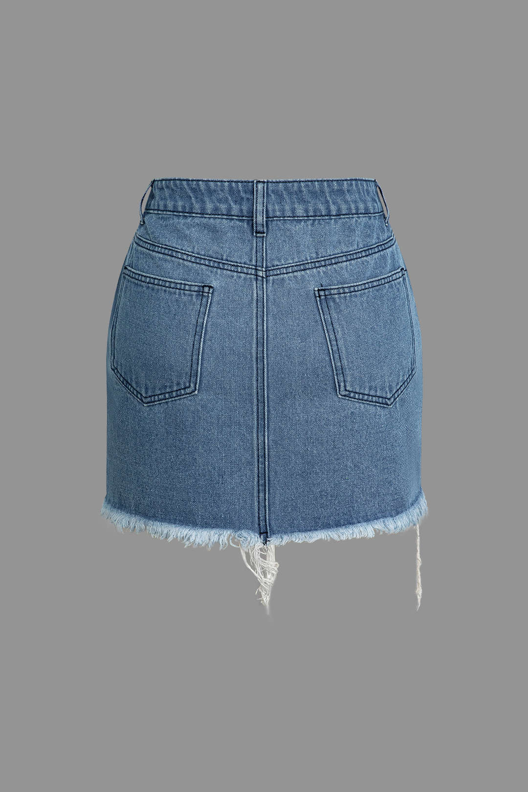 Letter Print Frayed Hem Denim Skirt