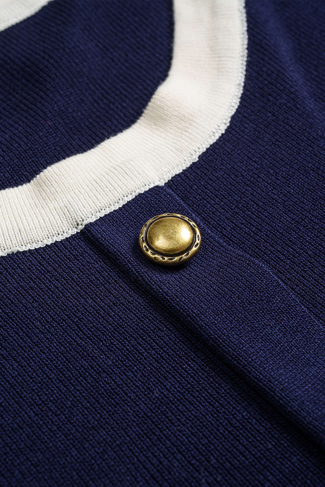 Contrasting Button Long-Sleeve Top and High-Waist Skirt Set