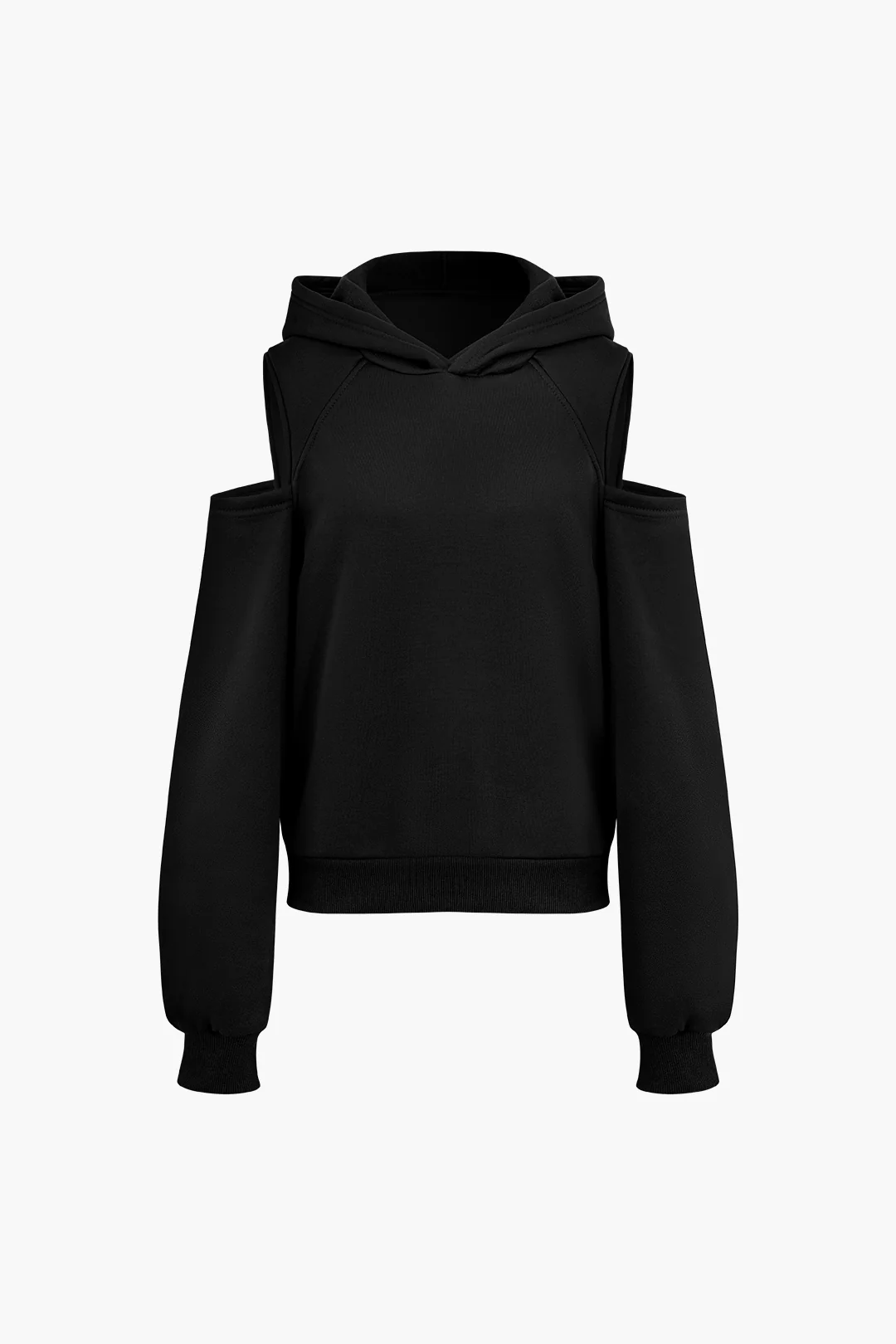 Solid Hooded Cut-Out Sweatshirt and Elastic Pants Combo