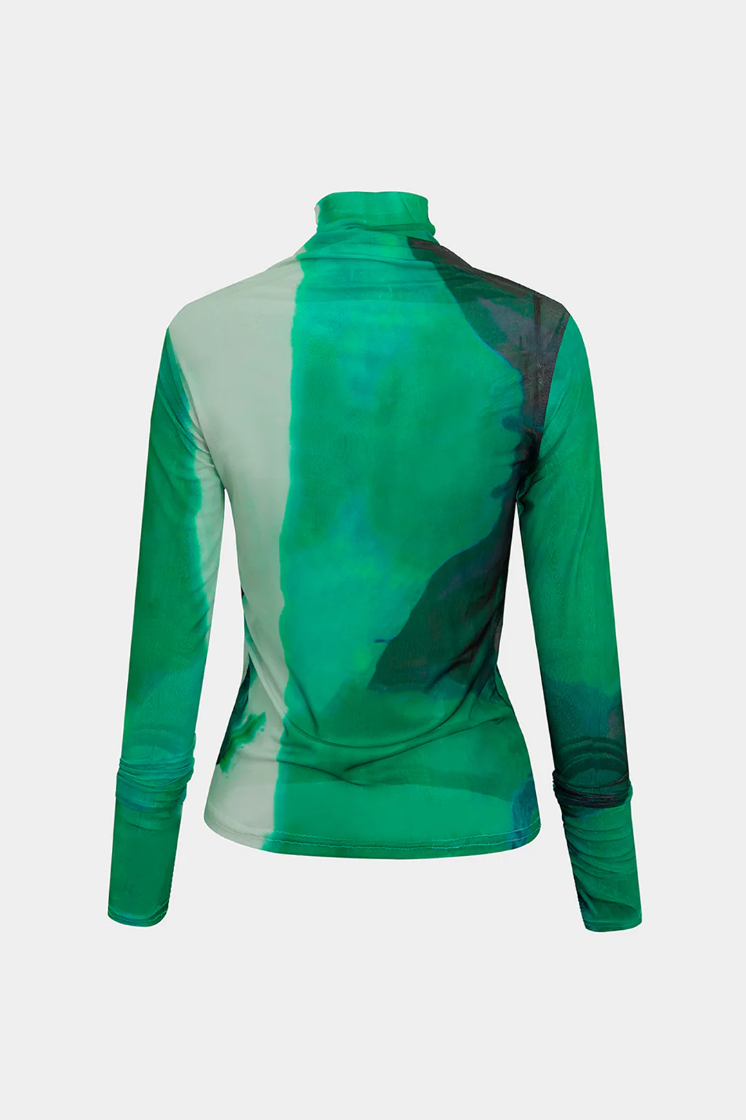 Abstract Ombre Print Mesh Ruched Long-Sleeve Top