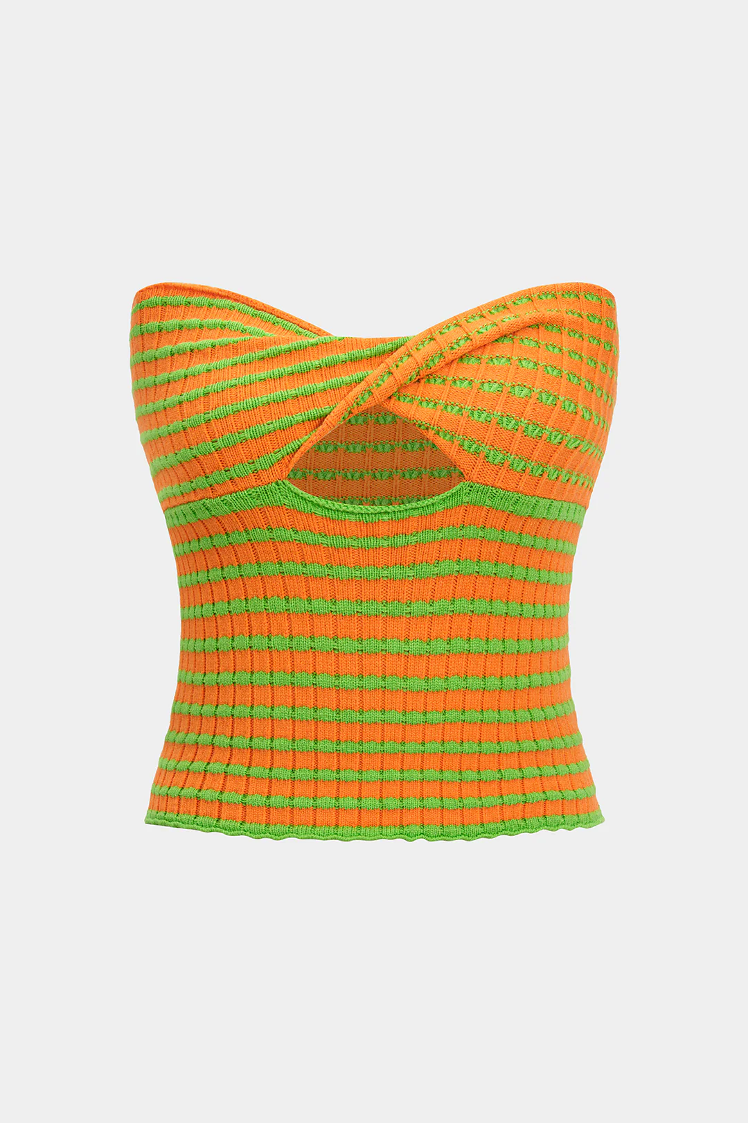 Knit Color Block Stripes Print Hollow Out Tube Top