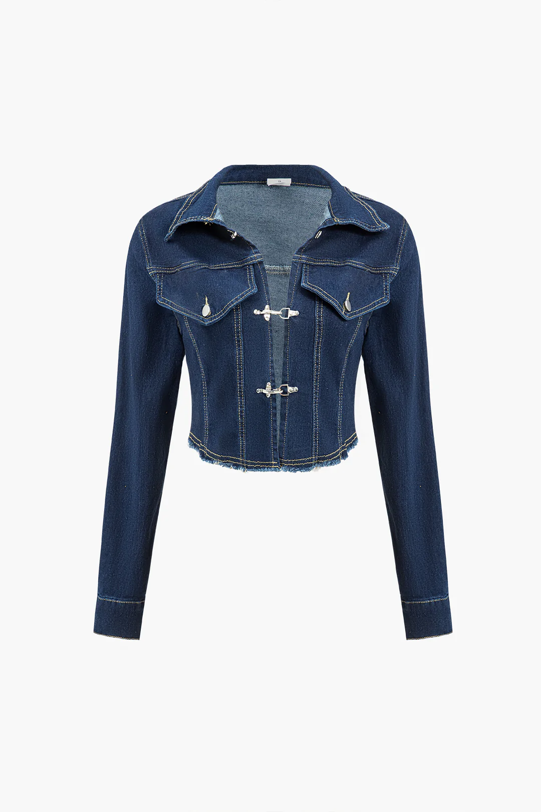 Denim Toggle Button Cropped Jacket and High-Waist Shorts Set