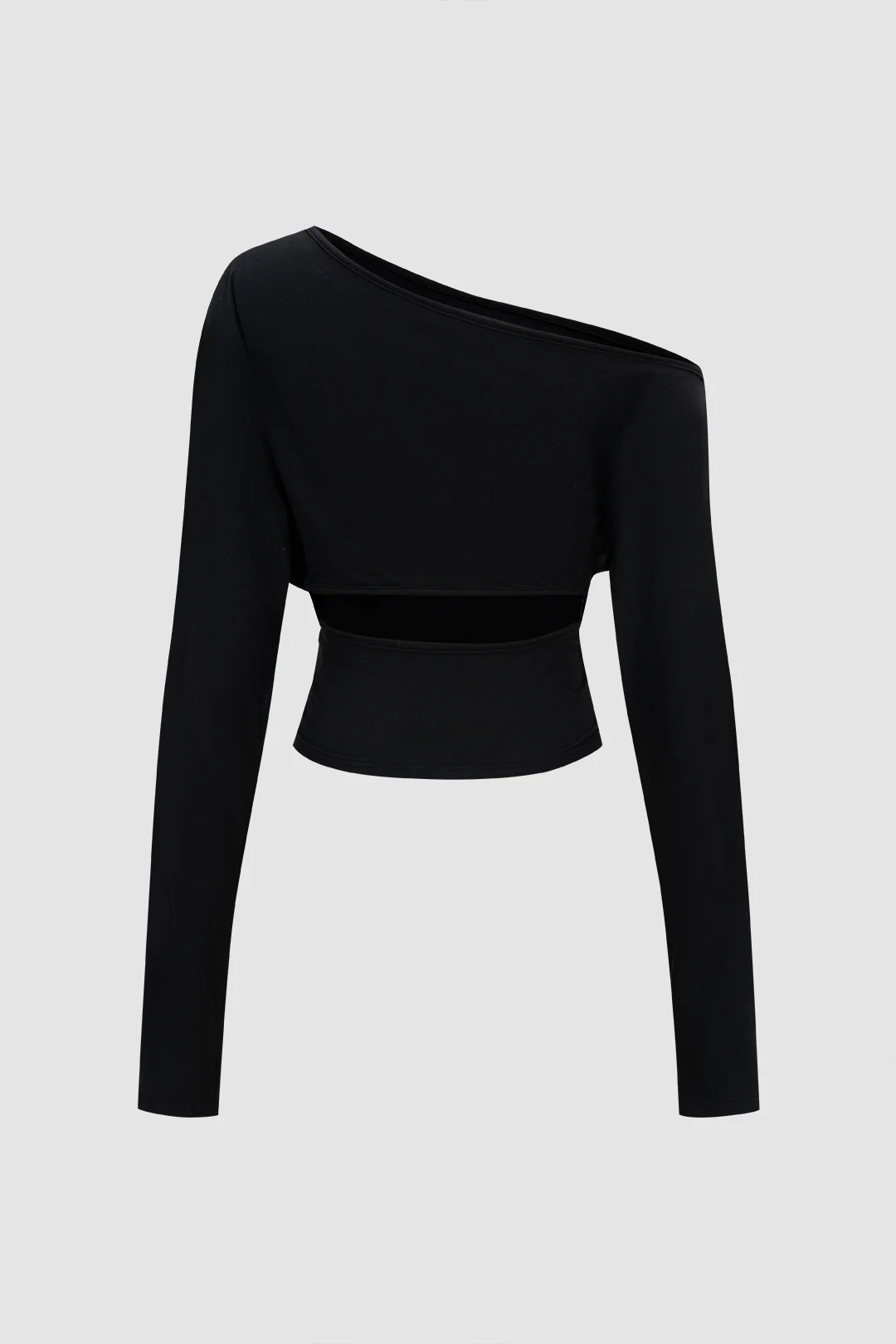 Cut-Out Asymmetric Neck Ruched Long-Sleeve Top