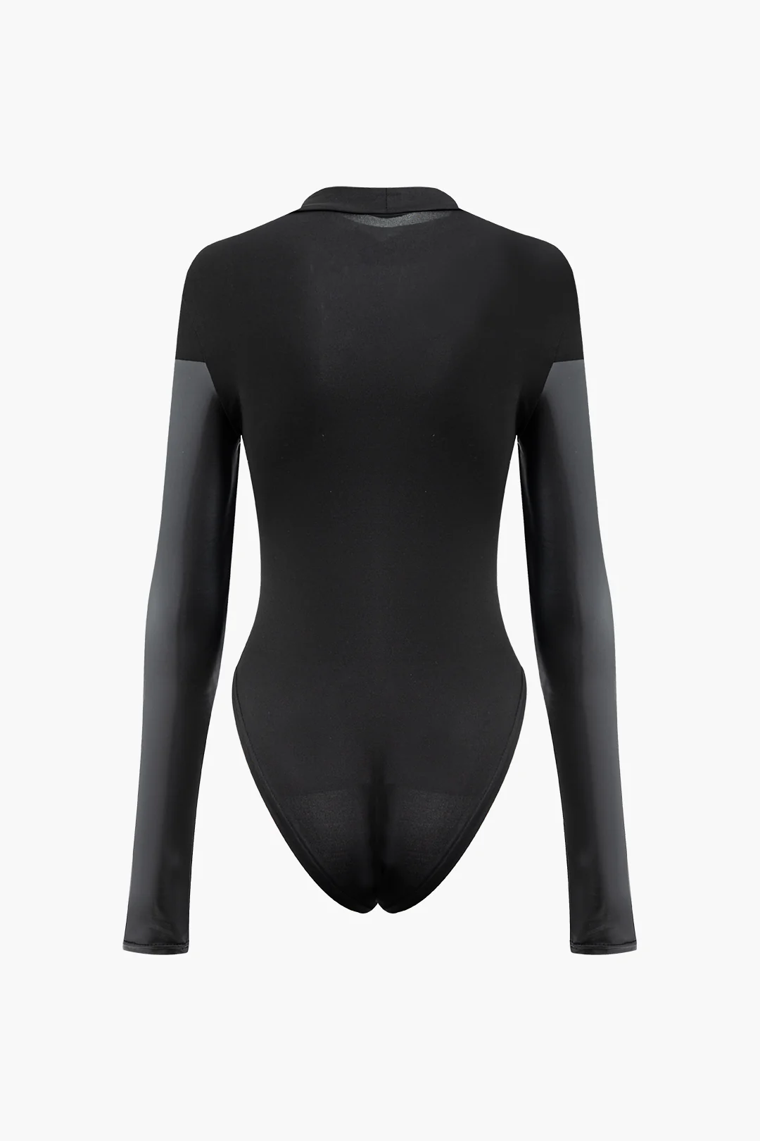 Mock Neck Faux Leather Panel Long Sleeve Bodysuit