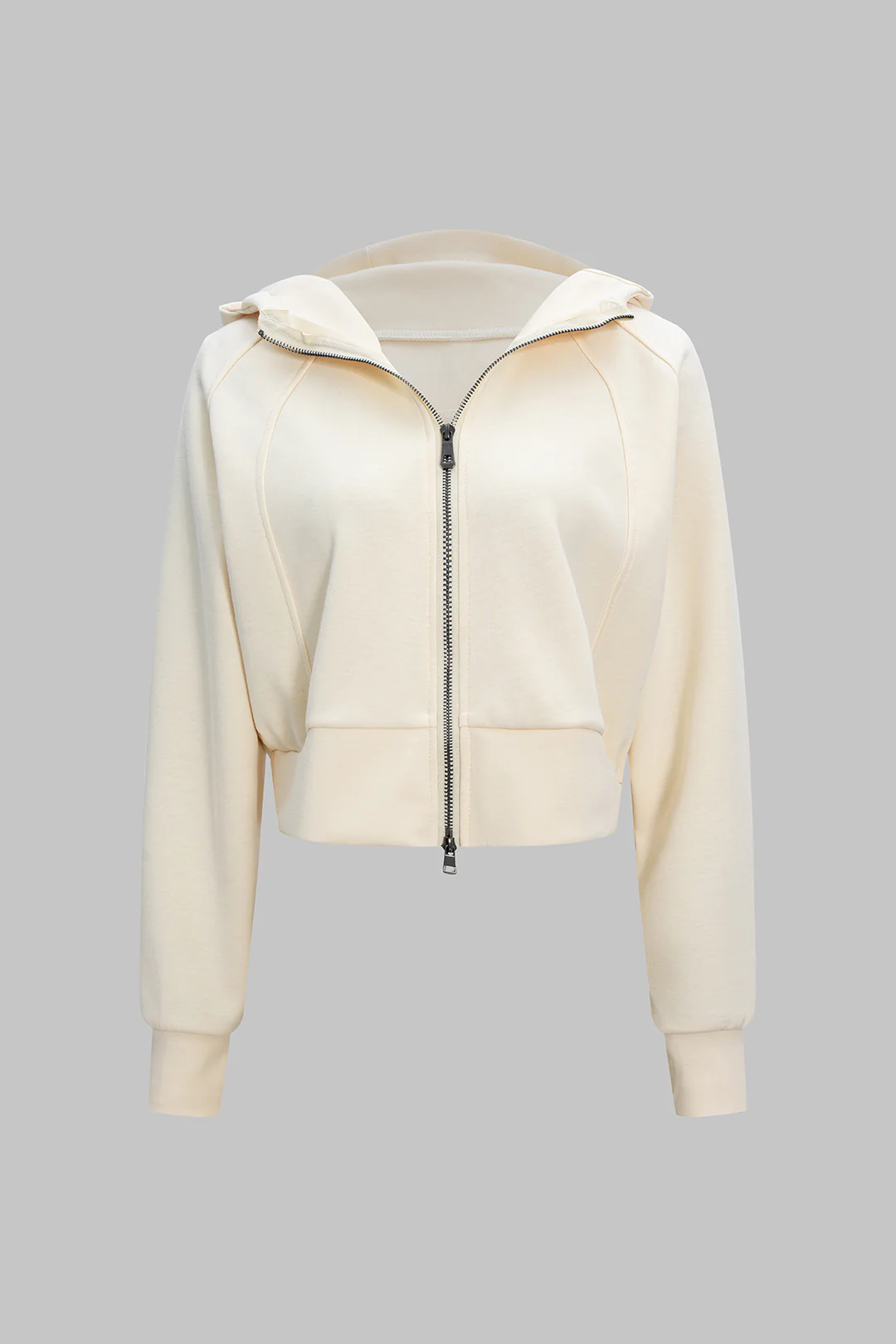 Zipper Long-Sleeve Short Hoodie