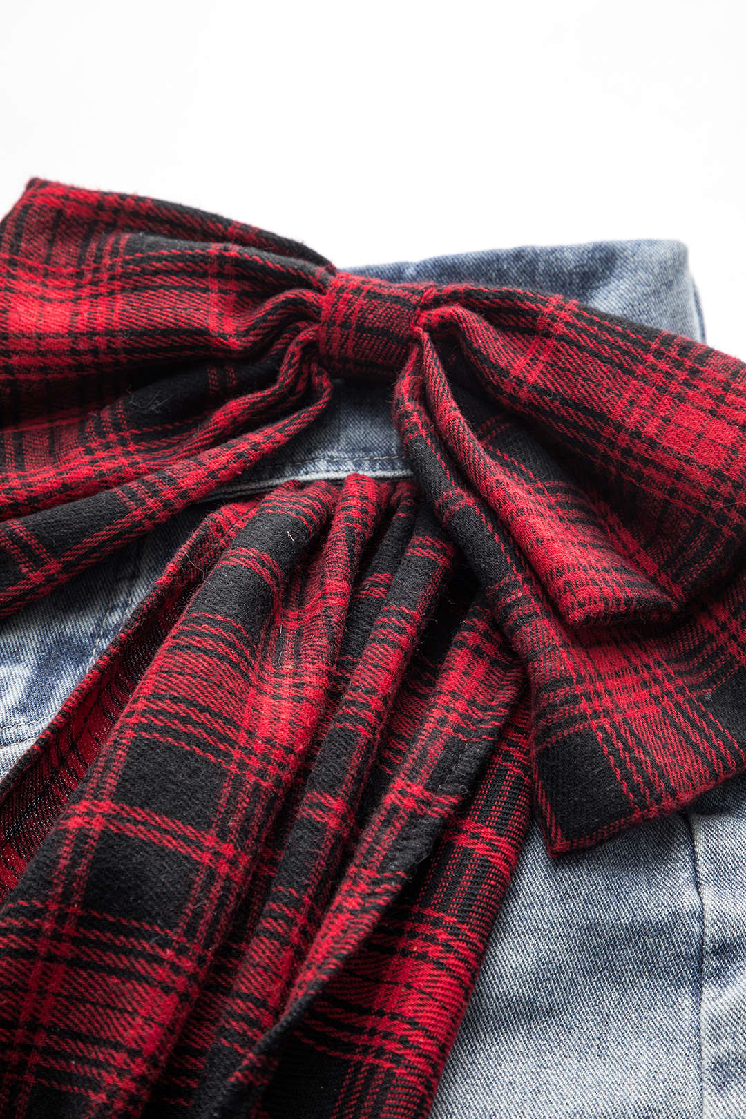 Denim Bow Patchwork Tie-Up Skirt