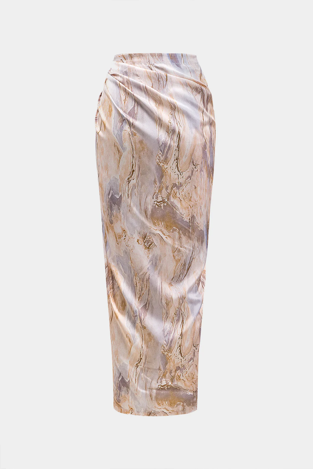 Abstract Pattern Ruched Satin Tie-Front Skirt