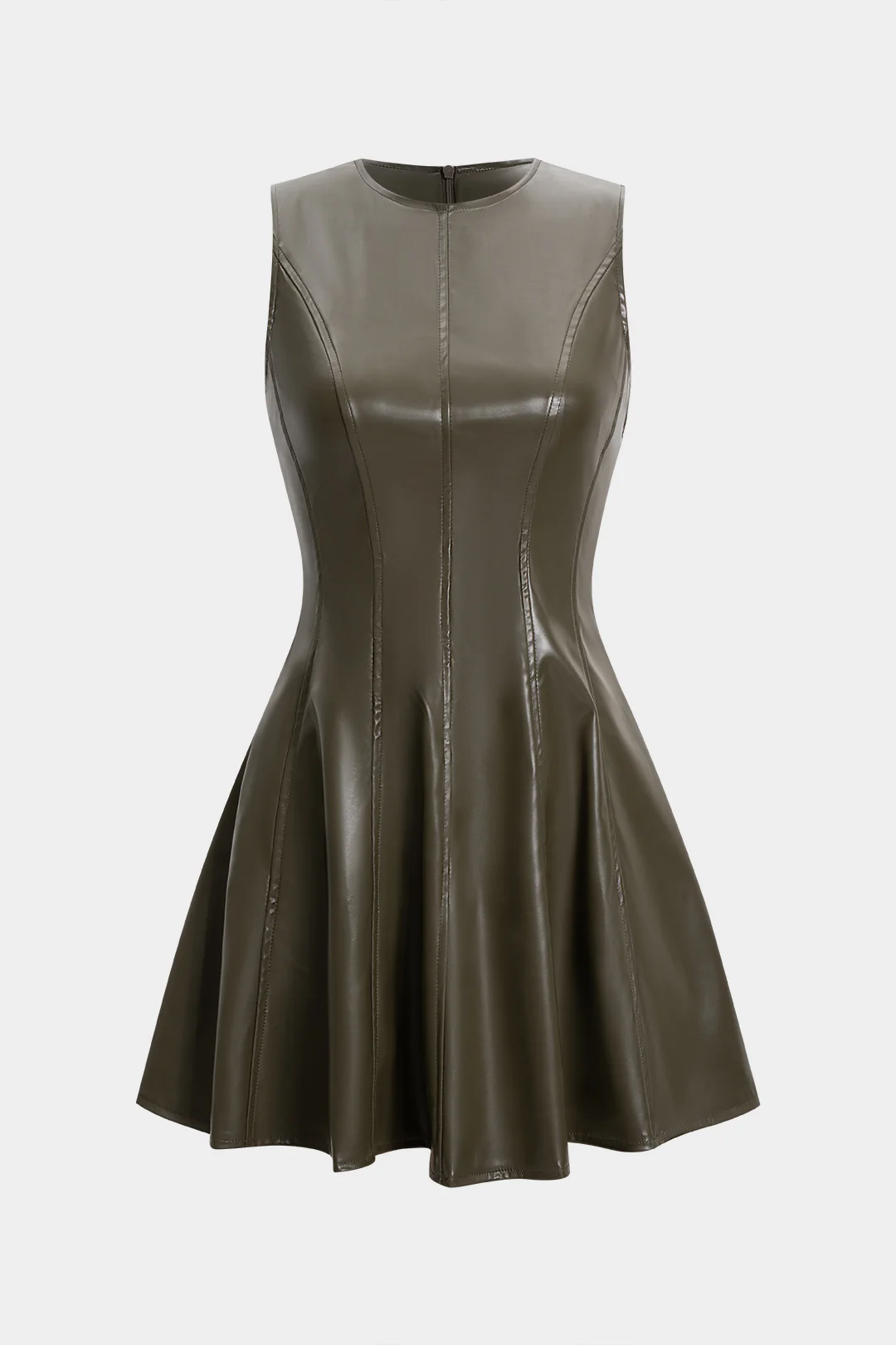 Faux Leather Zipper Tank Sleeveless Maxi Dress