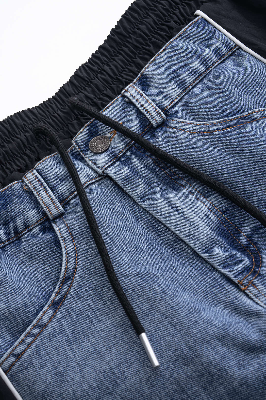 Denim  Patchwork Drawstring High Waist Skirt