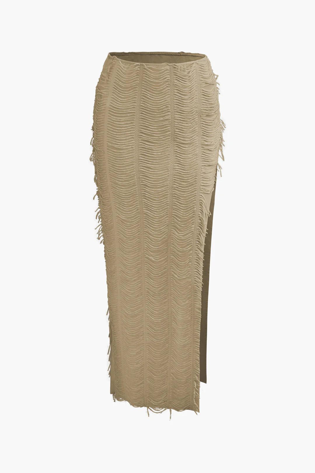 Distressed V-neck Cap Sleeve Crop Top and Slit Maxi Skirt Outfit Set