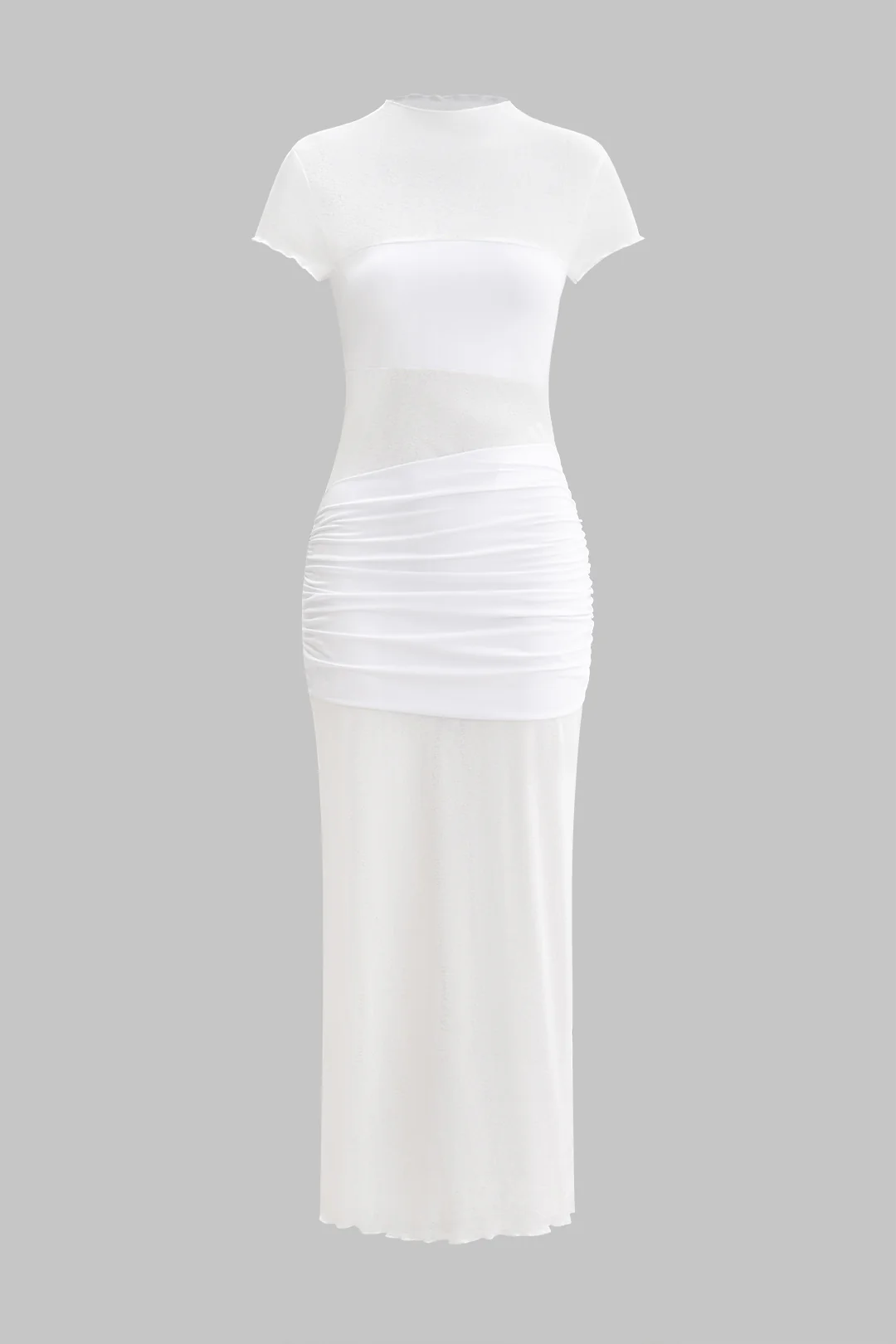 Chiffon Ruched Patchwork Short Sleeve Slit Maxi Dress