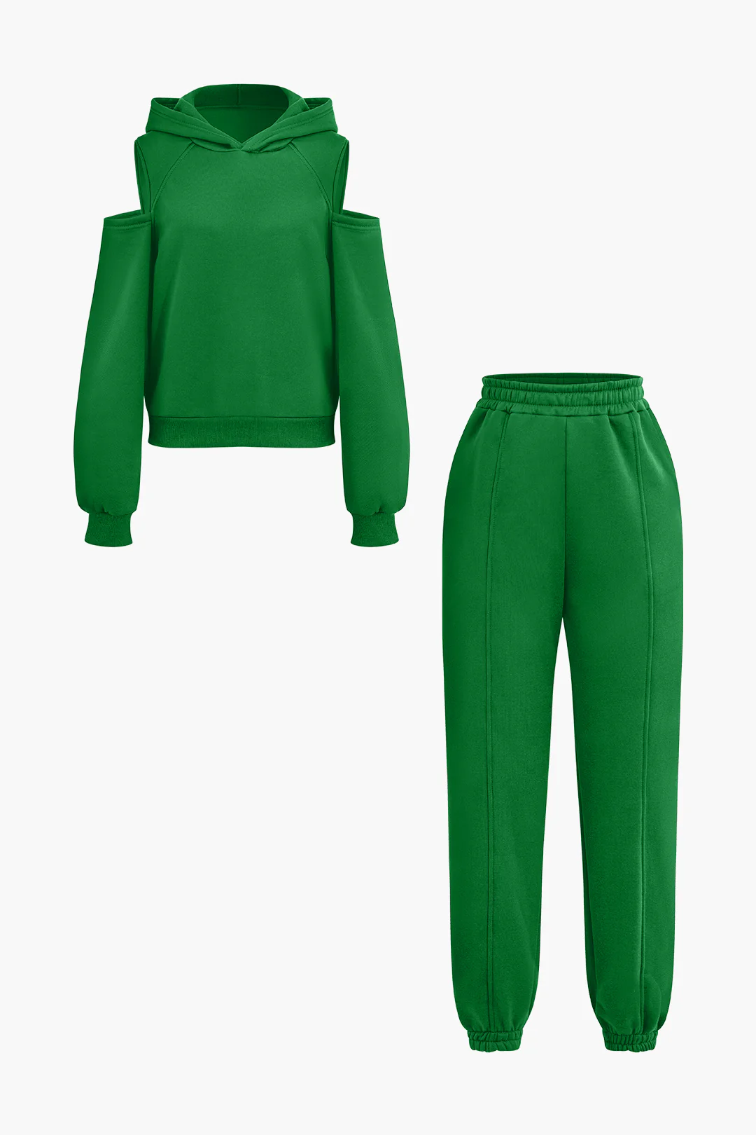 Solid Hooded Cut-Out Sweatshirt and Elastic Pants Combo