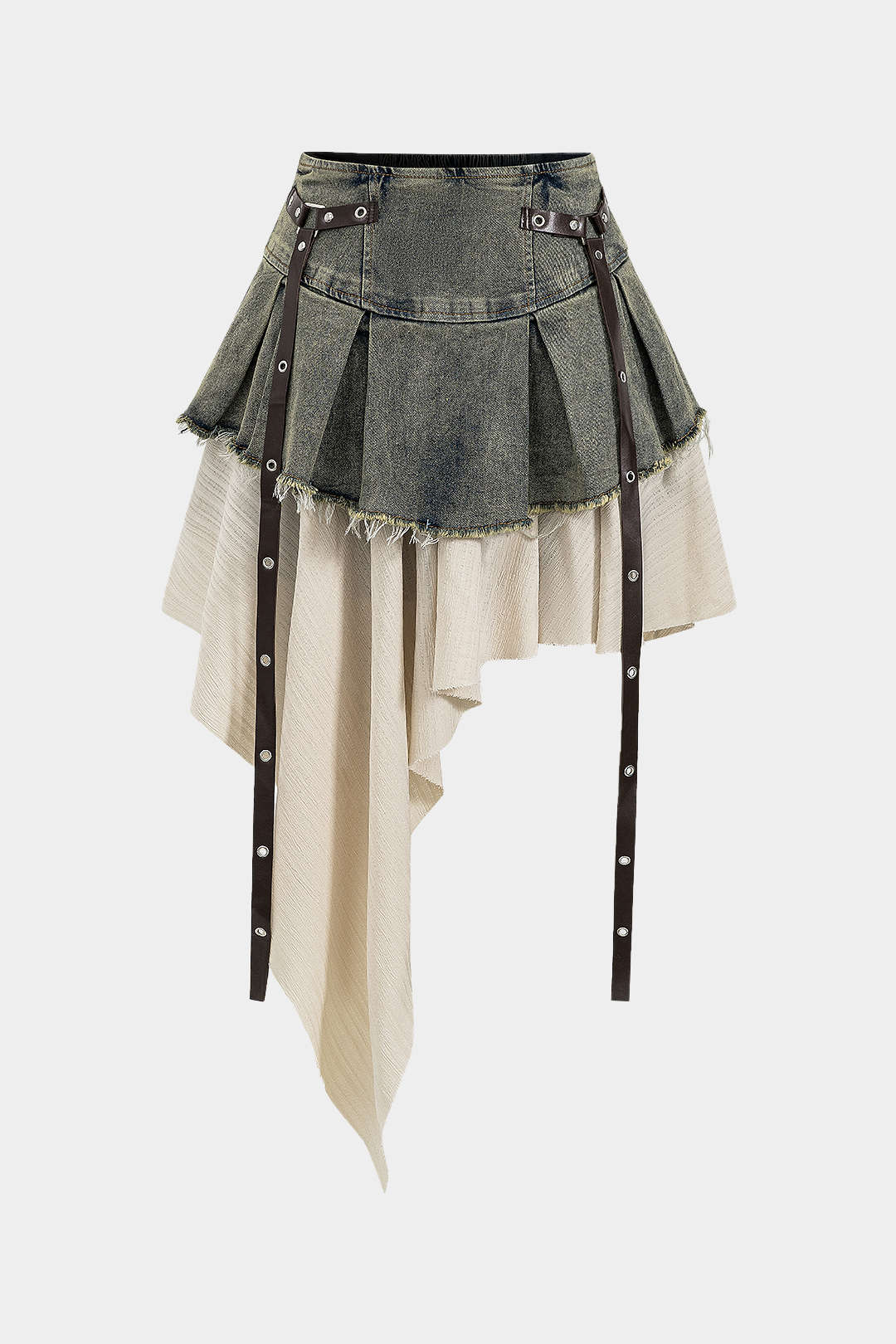 Denim High-Waisted Patchwork Skirt