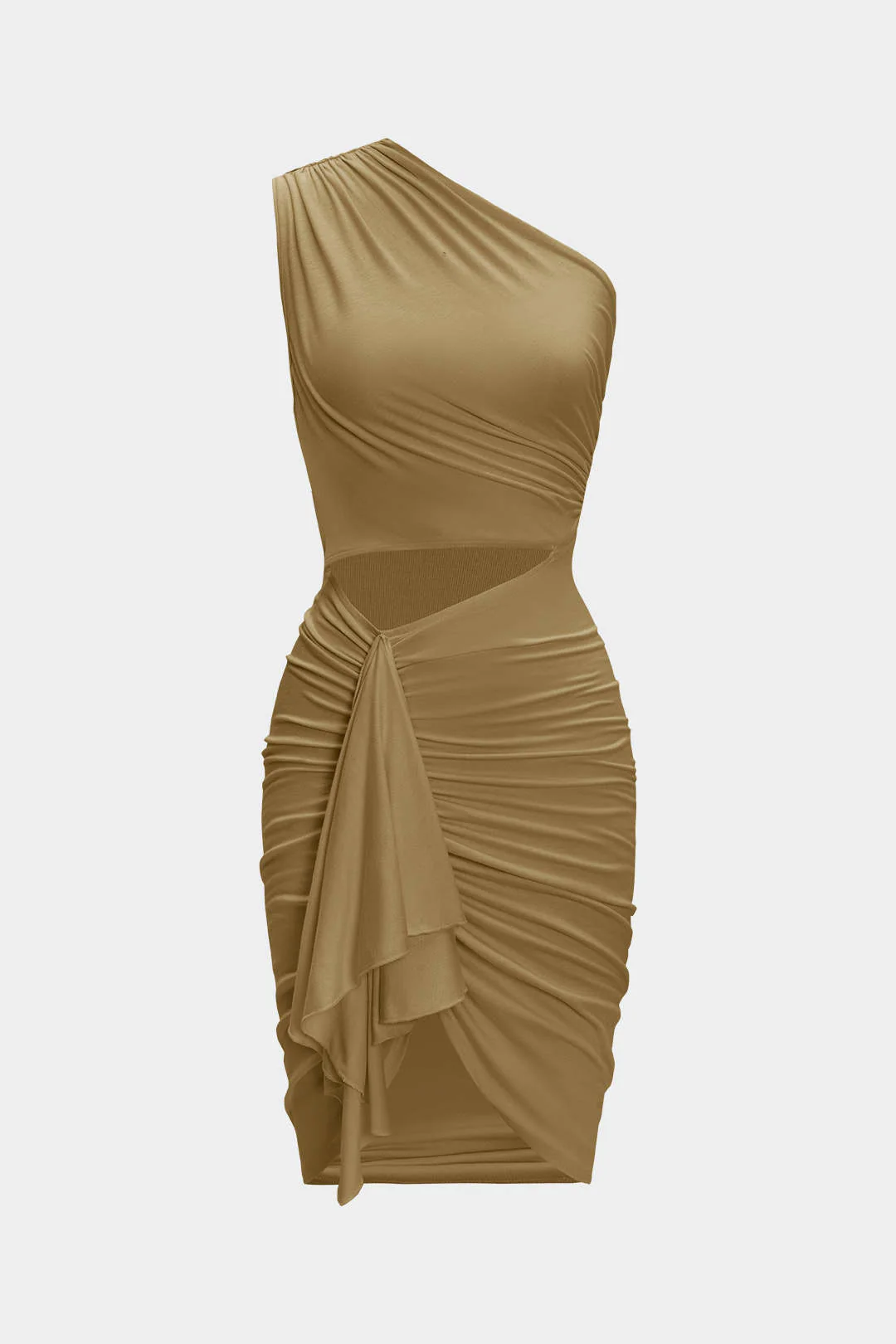 Ruched Asymmetrical Cut Out Midi Dress