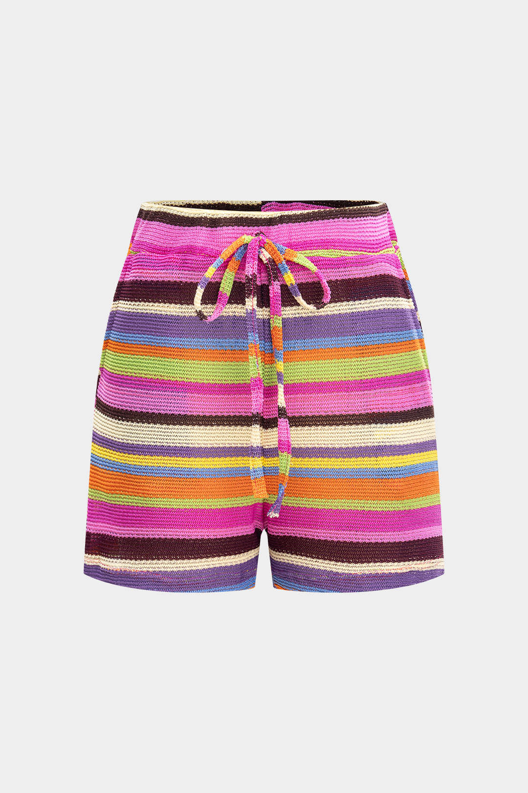 Knit Contrast V-Neck Top and Drawstring Shorts Combo