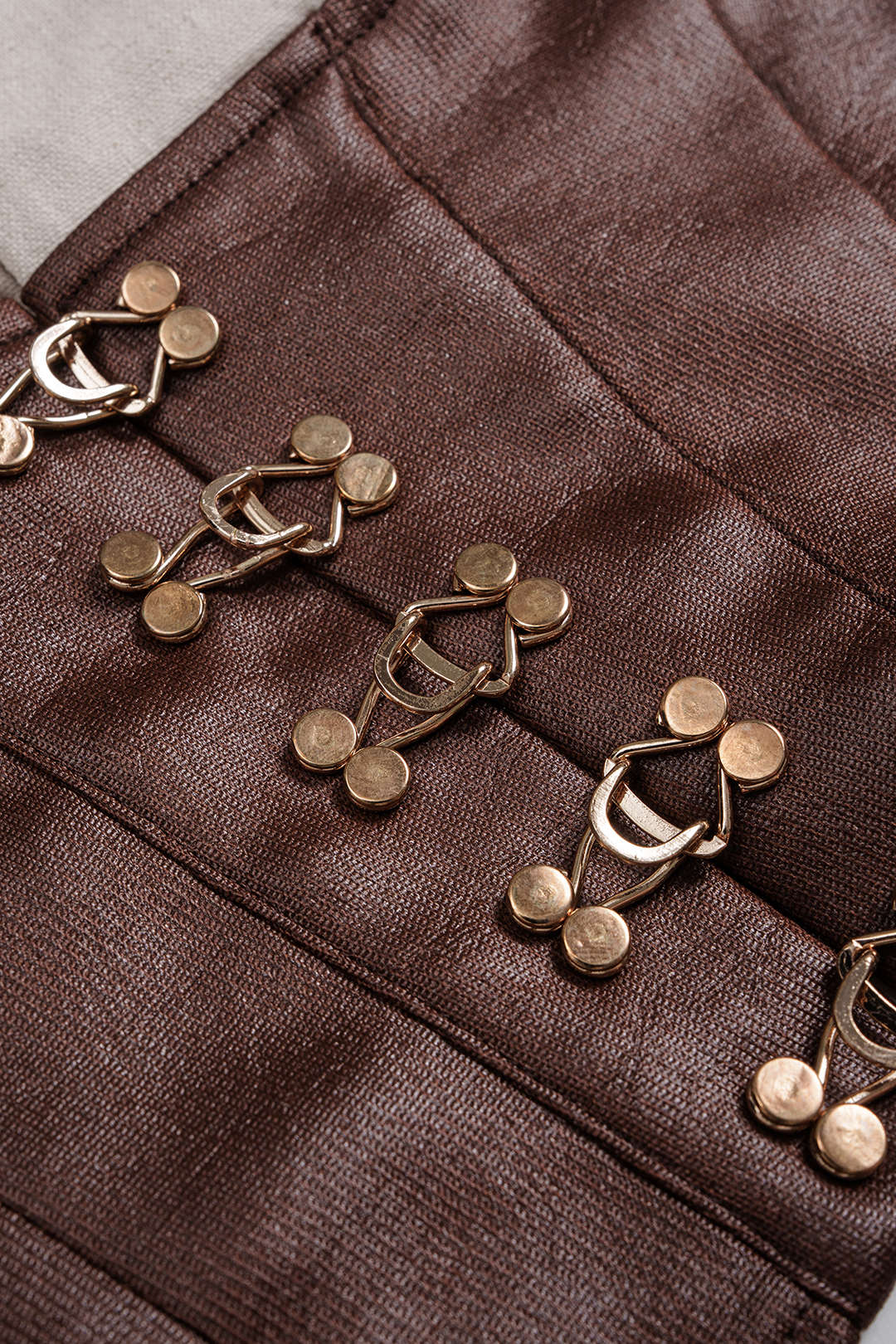 Faux Leather Linen Metallic Patchwork Ruched Long-Sleeve Shirt