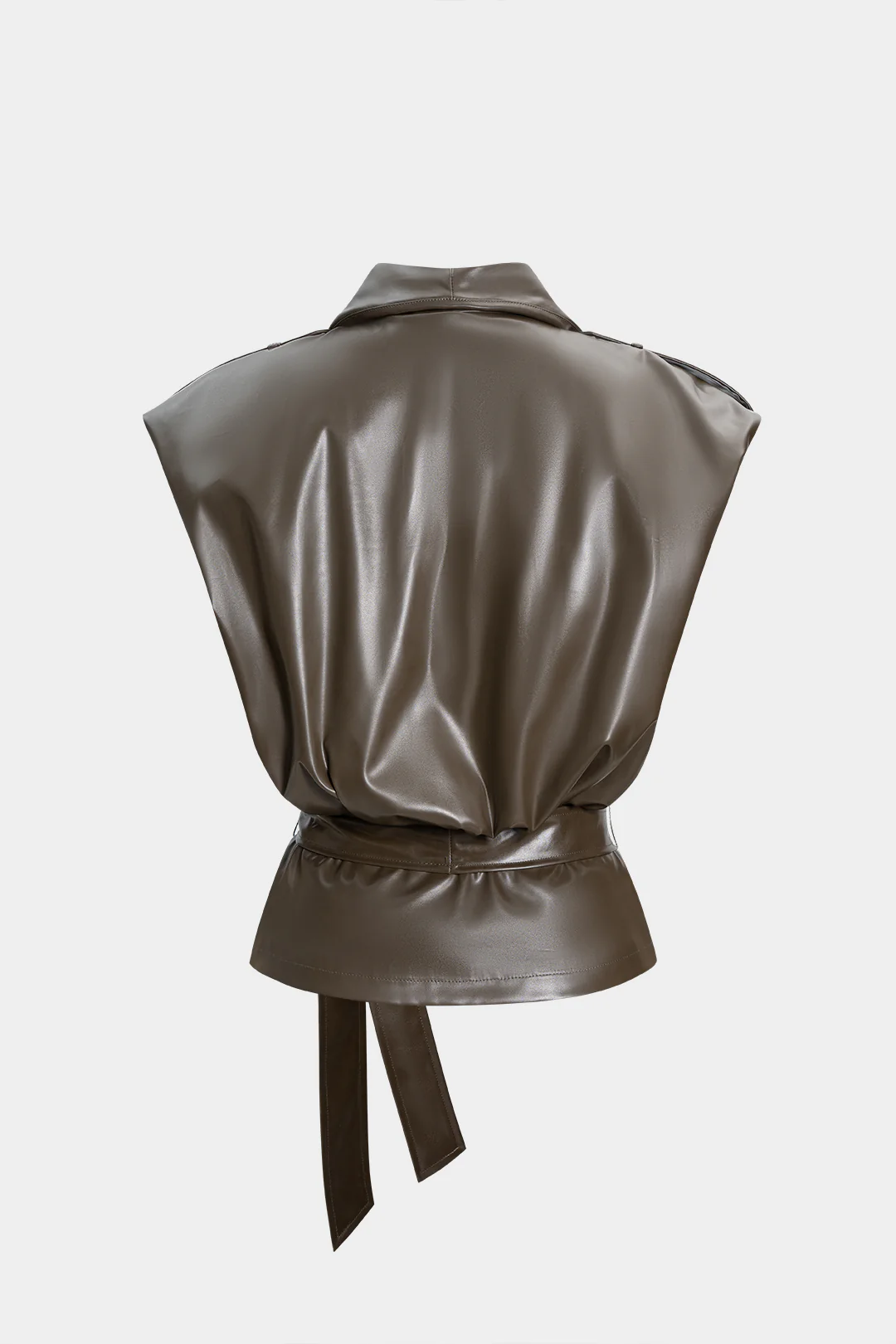 Faux Leather Notched Lapel Short Sleeve Top