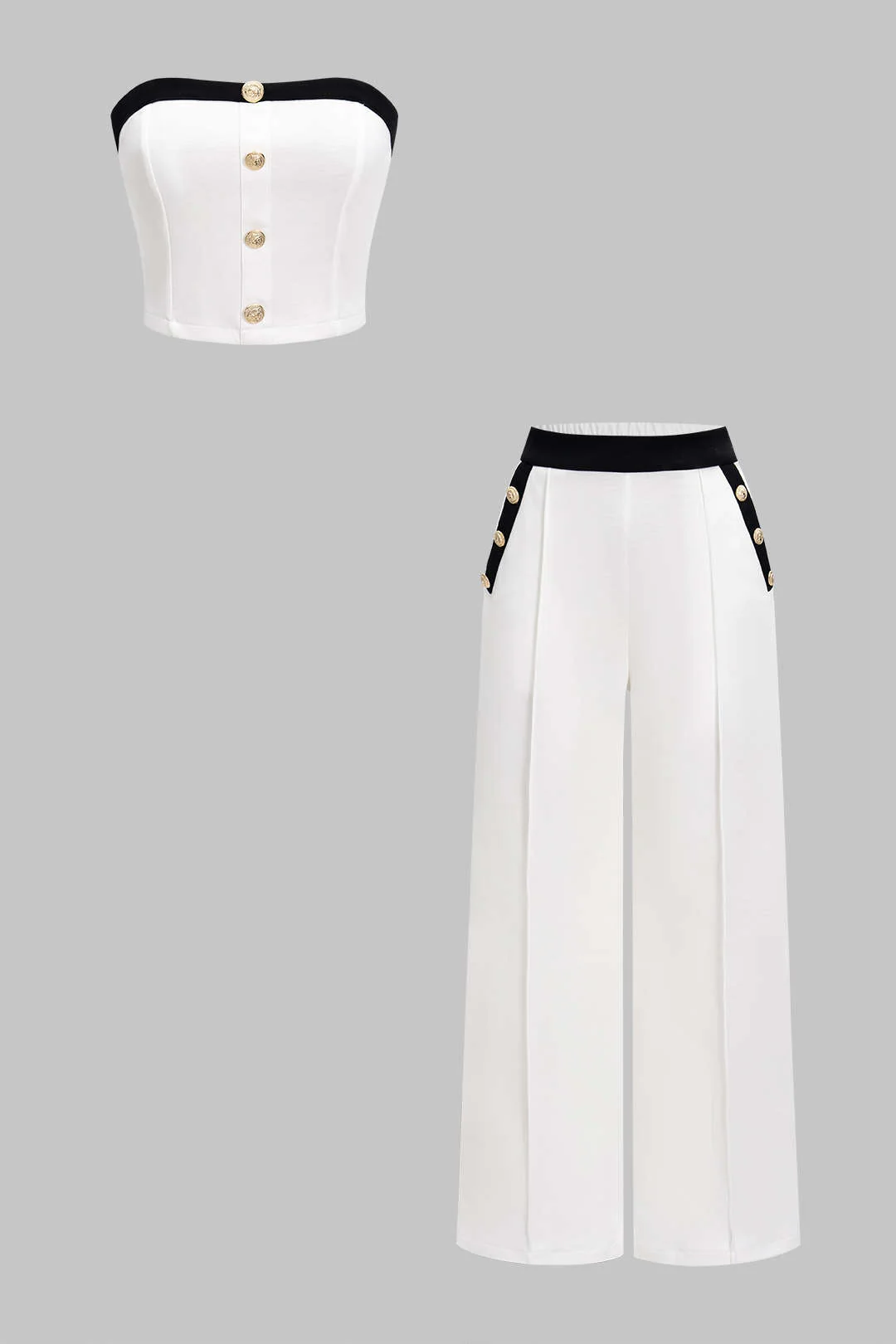 Contrast Tube Top And Wide Leg Trousers Set