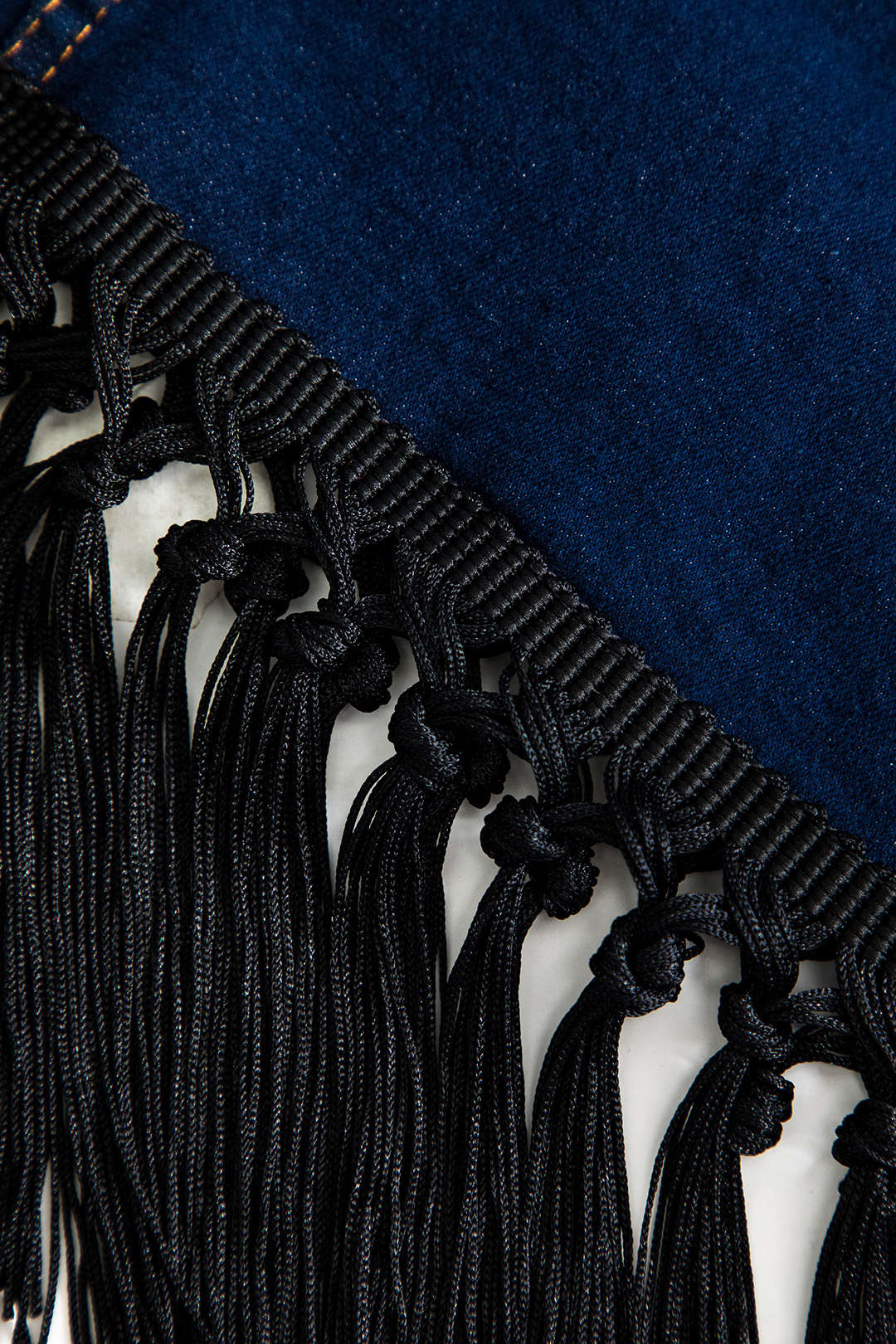 Fringe Denim Midi Skirt