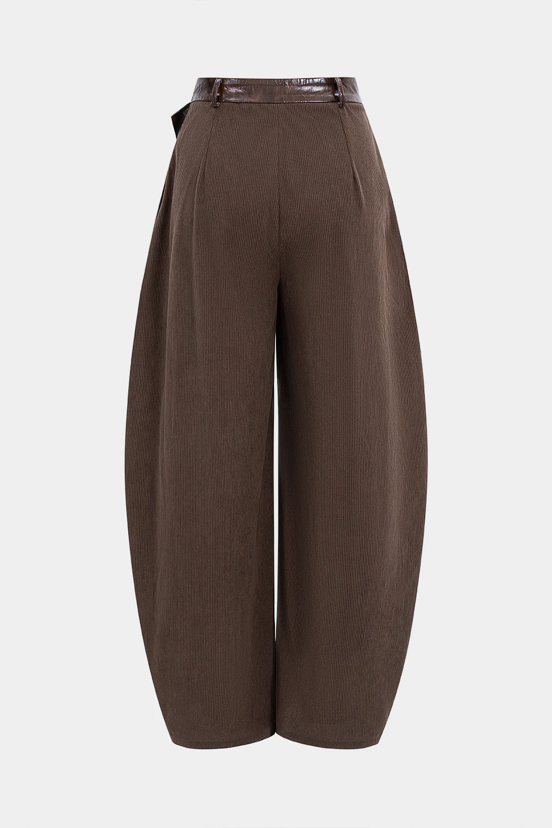 Faux Leather Patchwork Zipper Wide-Leg Pocket Barrel Pants