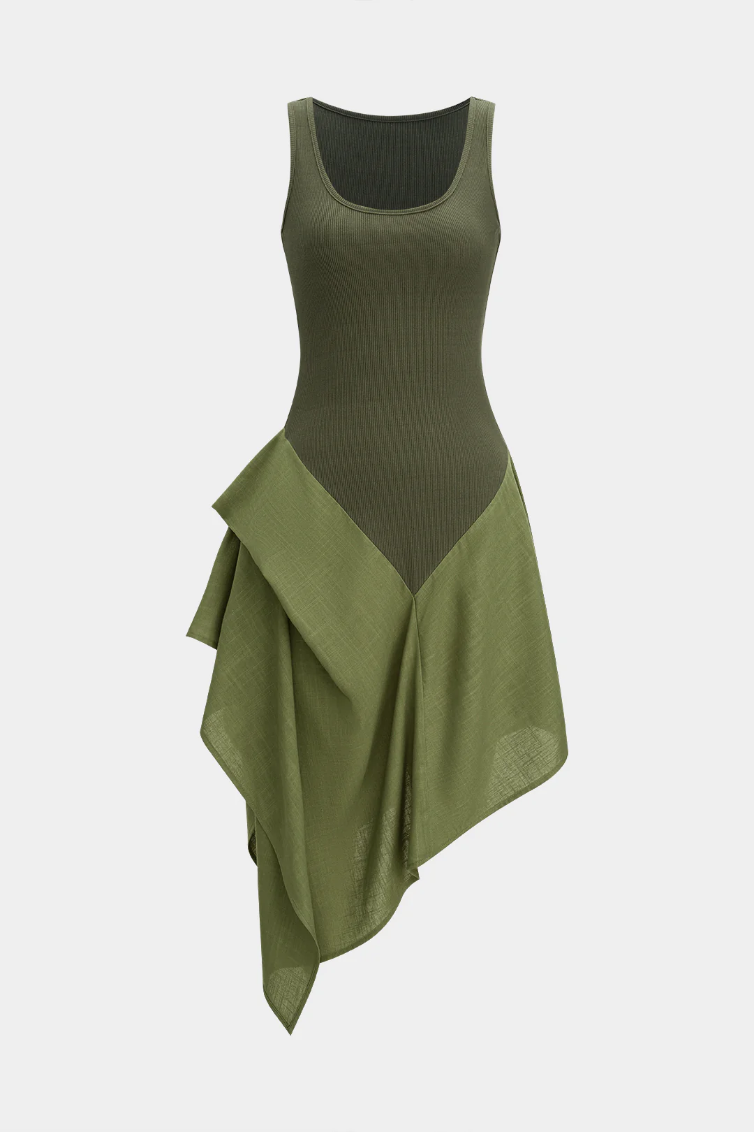 Linen Patchwork Ruched Asymmetrical Sleeveless Maxi Dress