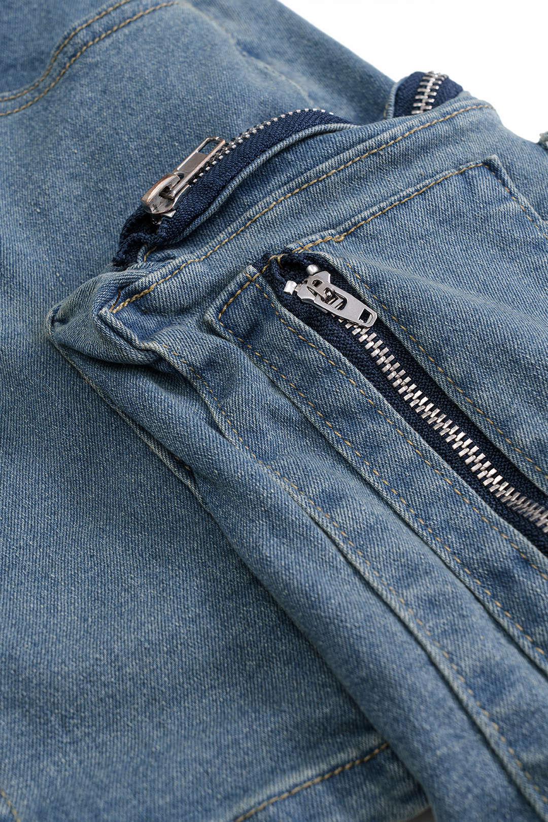 Washed Denim Zipper Crop Top and Pocket Skirt Set