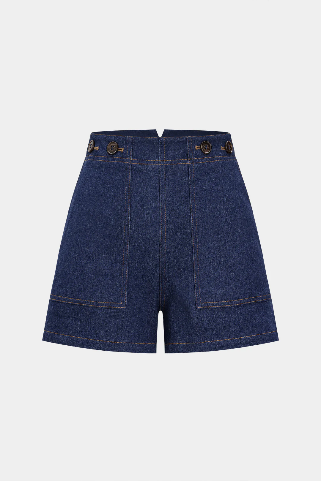 Denim Button High Waist Pocket Shorts