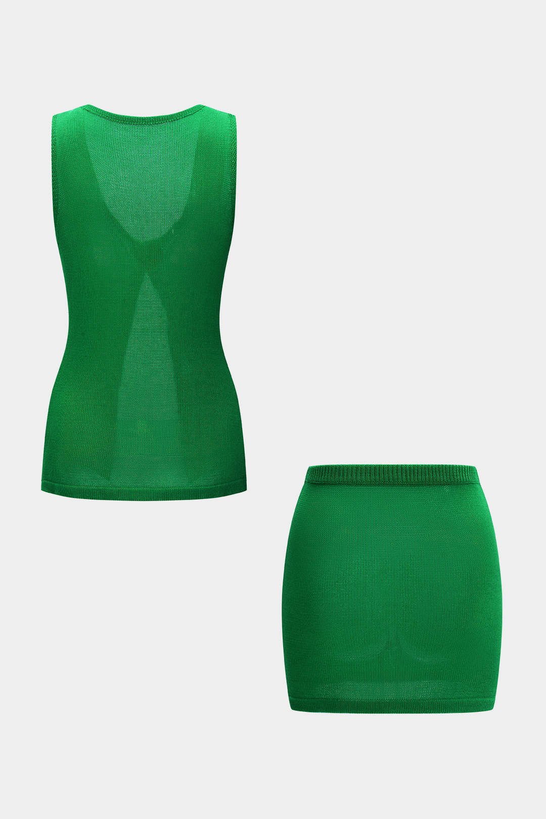 Knit V-Neck Metallic Decor Tank Top And Skirt Set