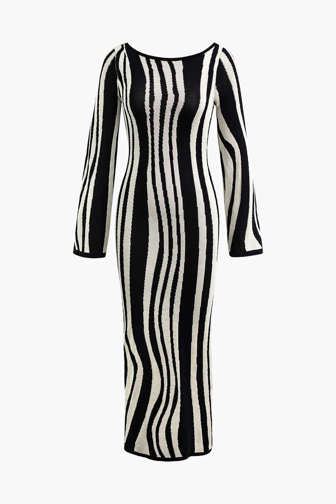 Contrasting Stripe Round Neck Knit Maxi Dress