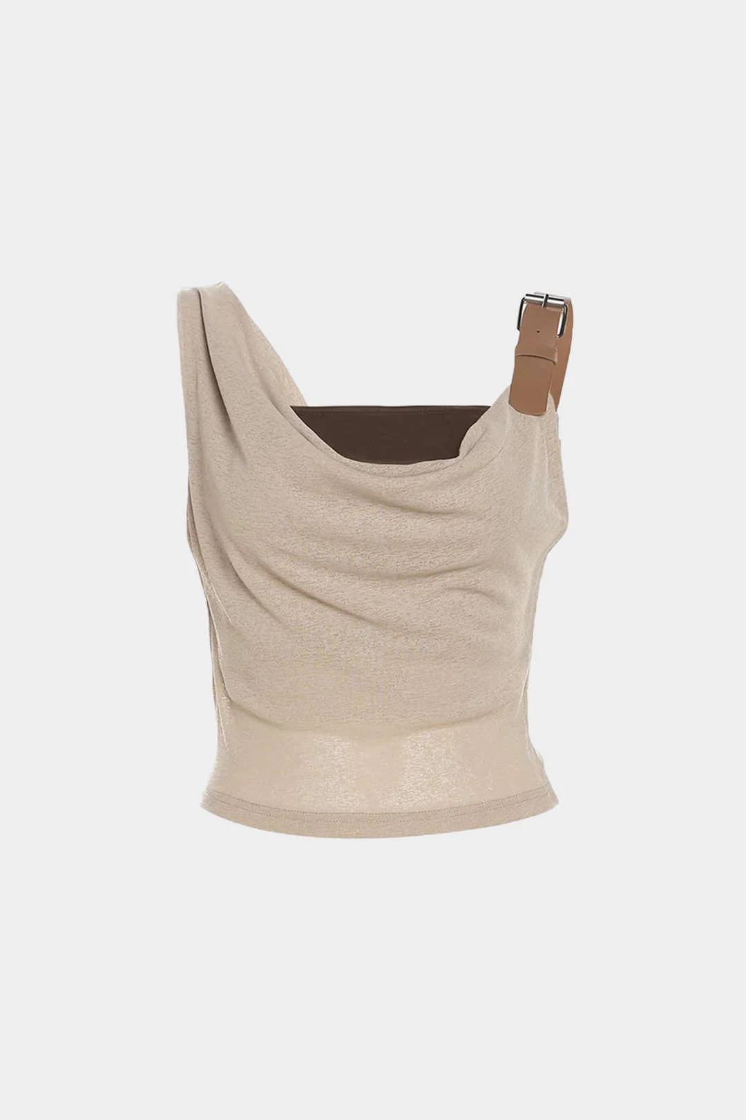 Metallic Decor Asymmetrical Ruched Tank Top