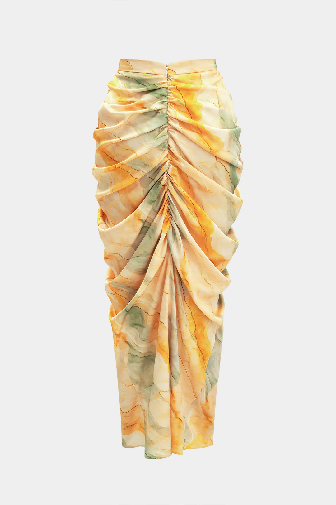 Tie Dye Print Satin High Split Ruched Skirt