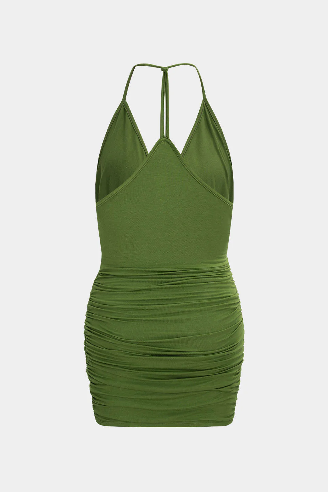 Cowl Neck V-Neck Ruched Slip Sleeveless Mini Dress