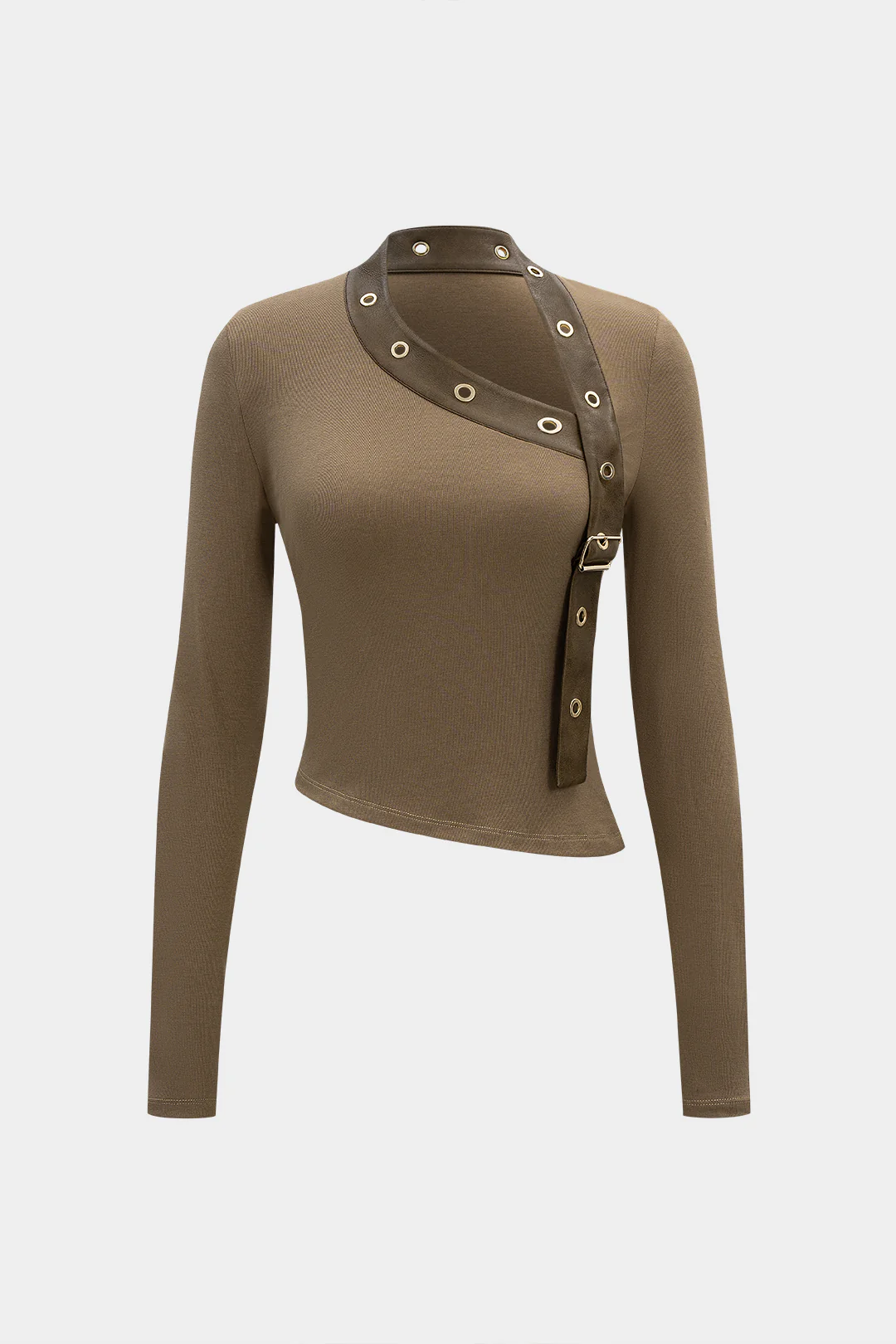 Metallic Asymmetrical Long Sleeve Faux Leather Top