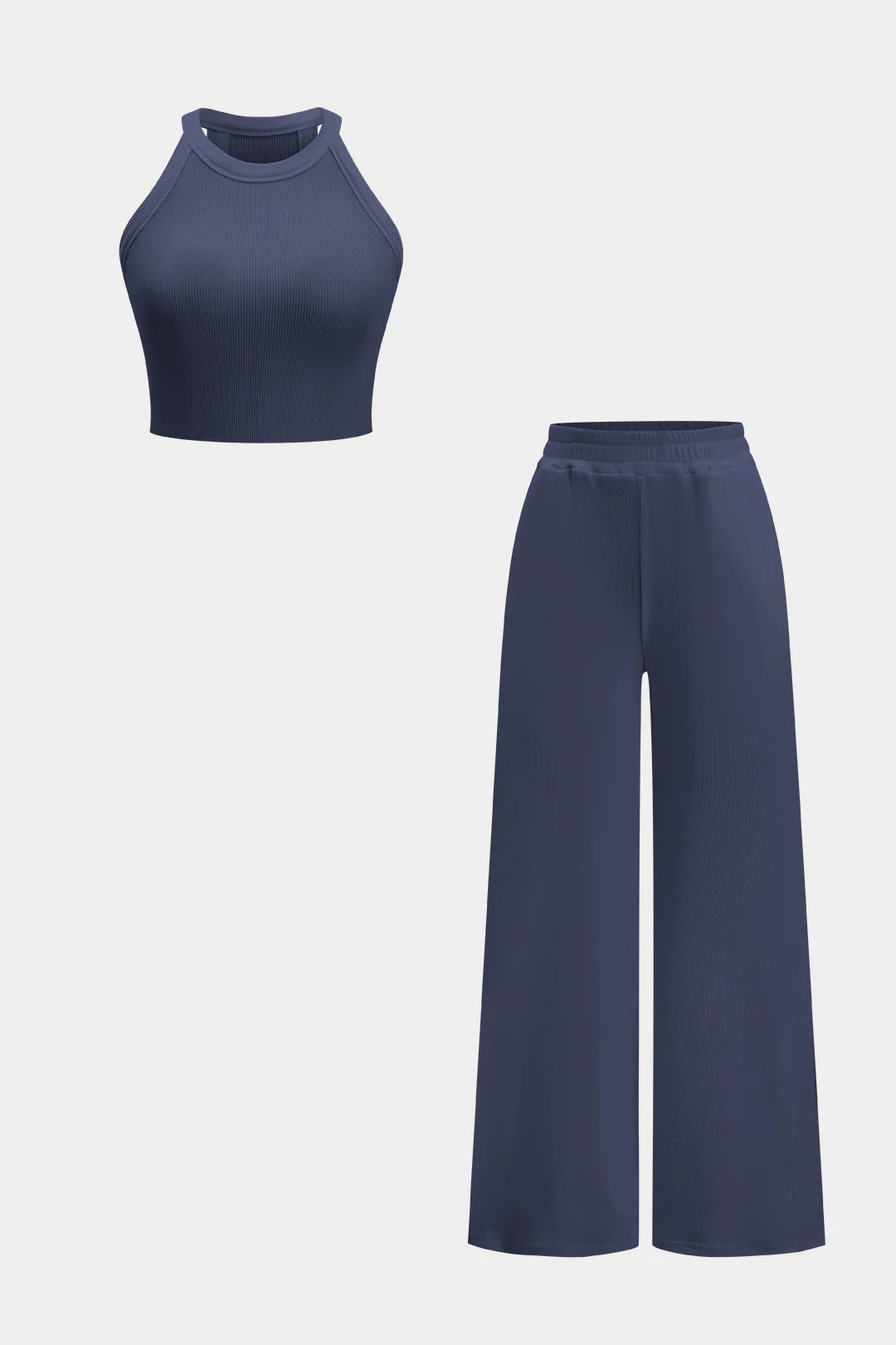 Solid Basic Tank Top And High Waist Wide Leg Trousers Set