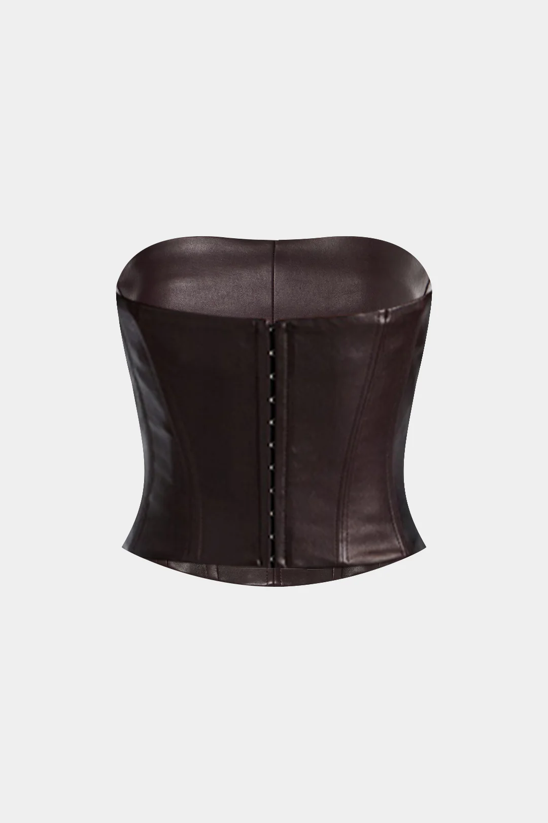 Faux Leather Waist Cinching Hook-and-Eye Tube Top