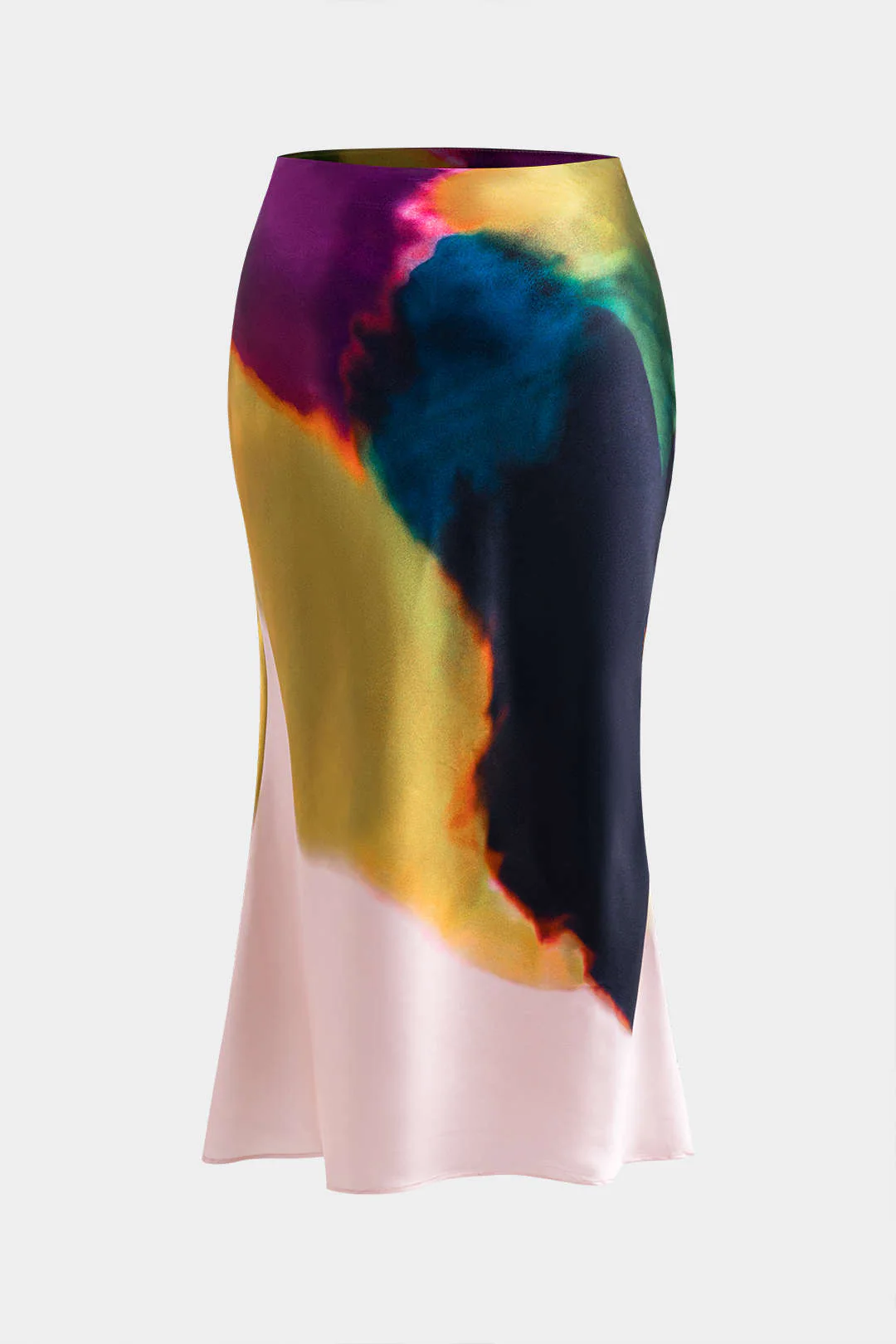 Plus Size Ombre Print Satin Zipper Skirt