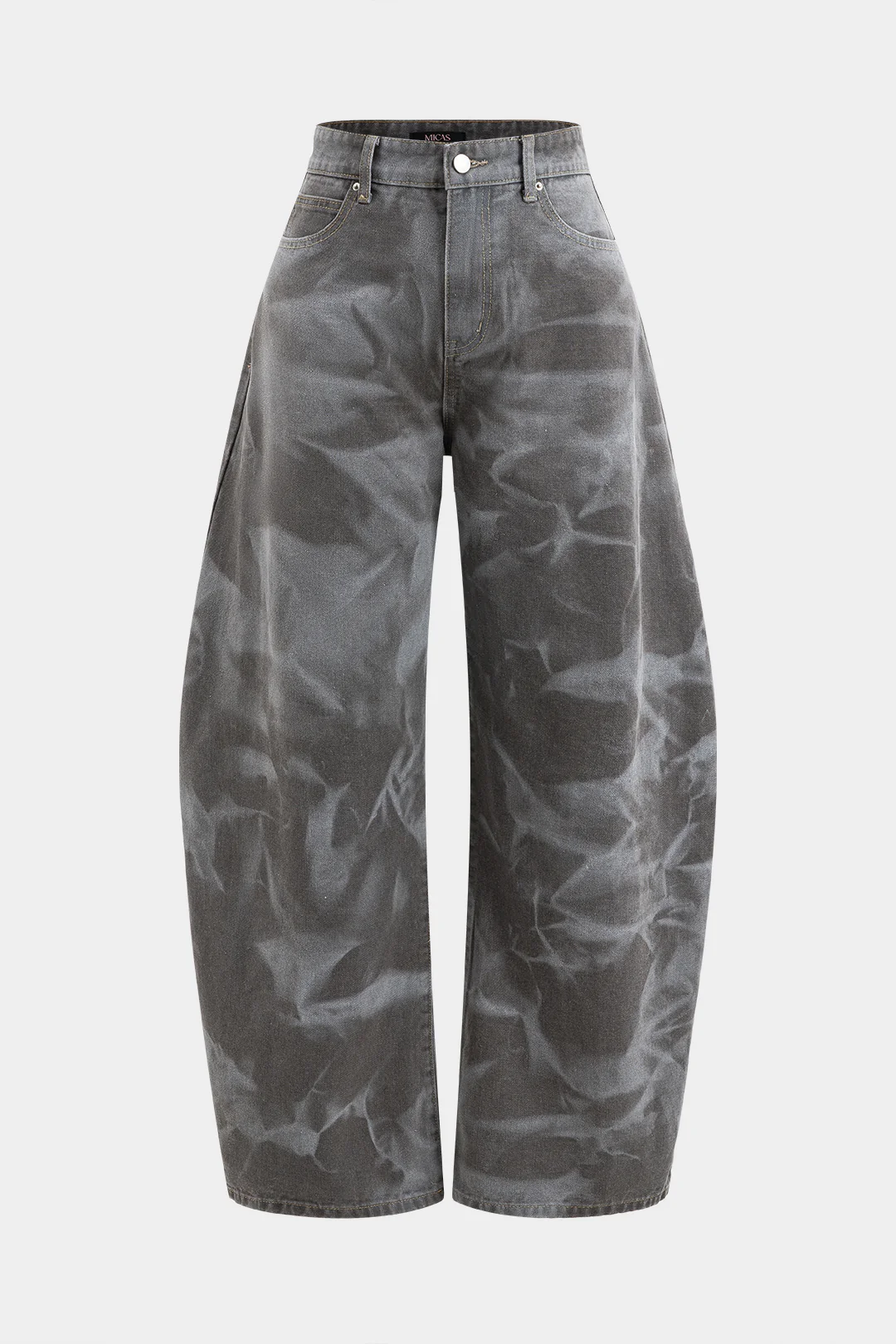 Abstract Print Denim Barrel Jeans