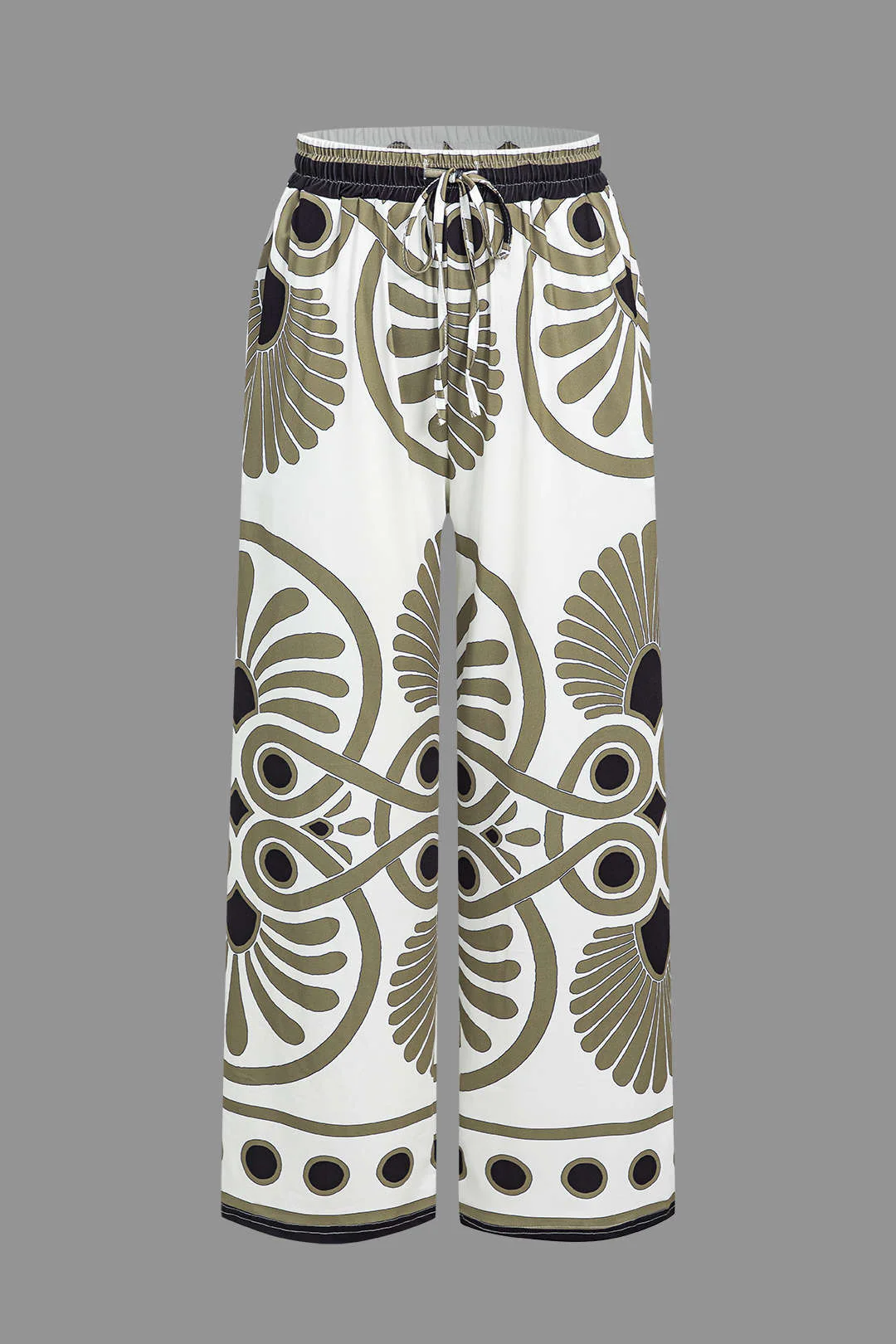 Abstract Pattern Drawstring Wide-Leg Trousers