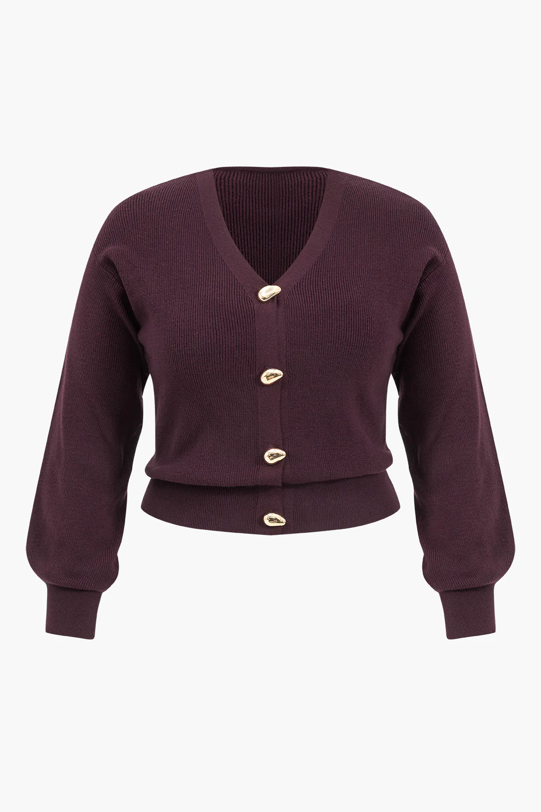 Plus Size Knitted V-Neck Long-Sleeve Top