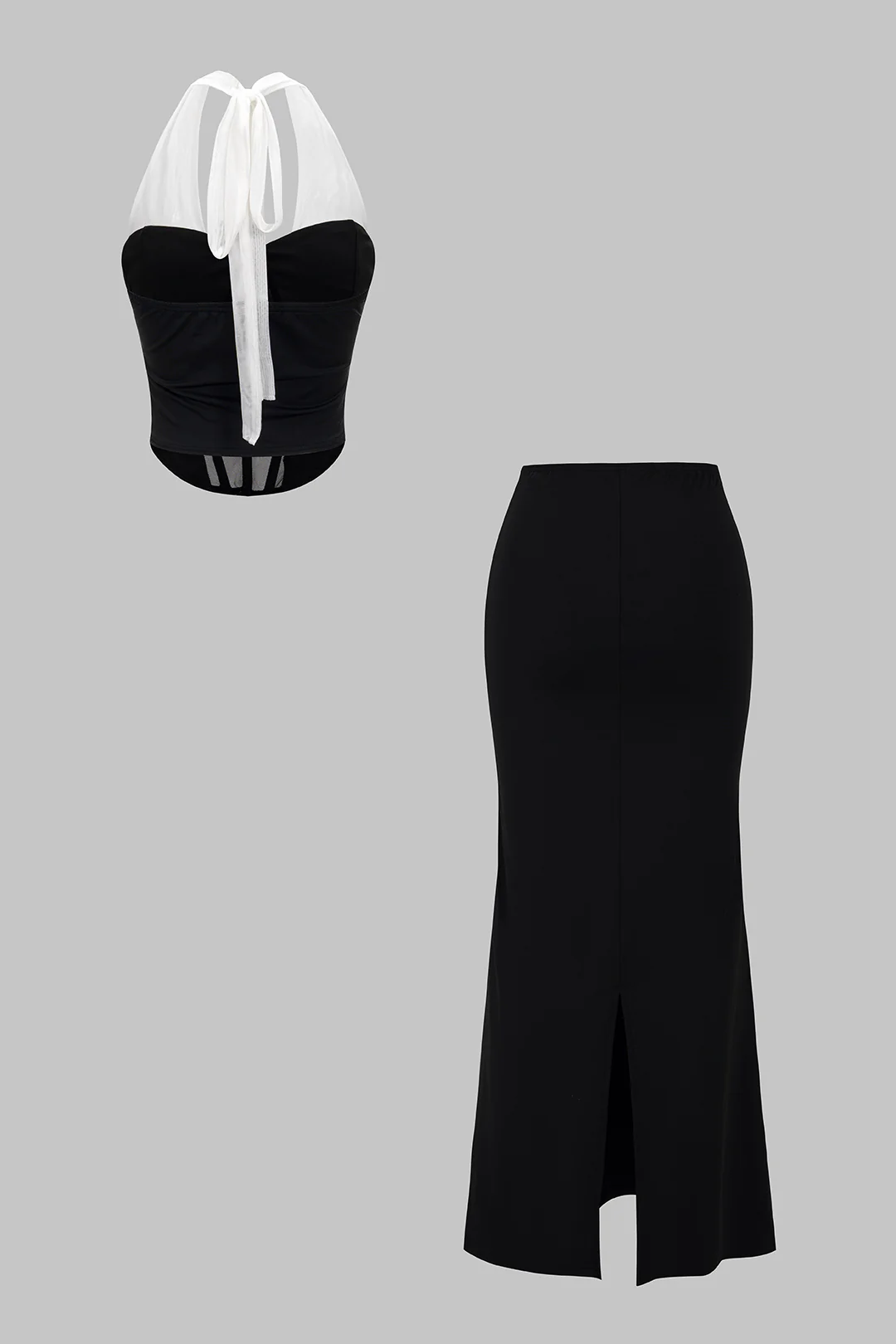 Contrast Halter Top And Skirt Set