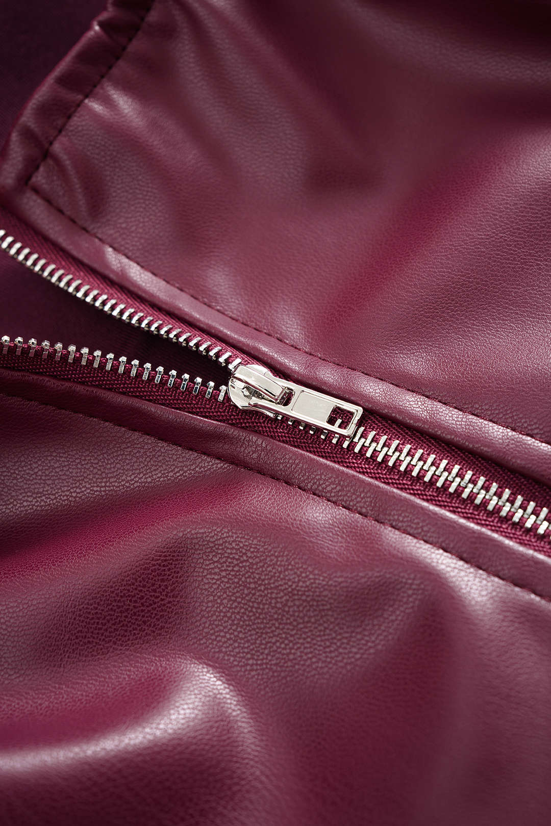 Faux Leather Ruched Zipper Crop Top