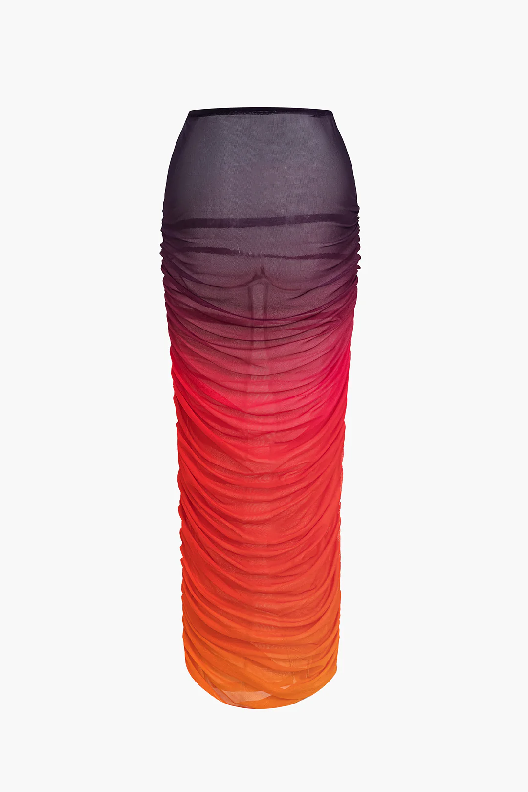 Ombre Print Ruched Long Skirt