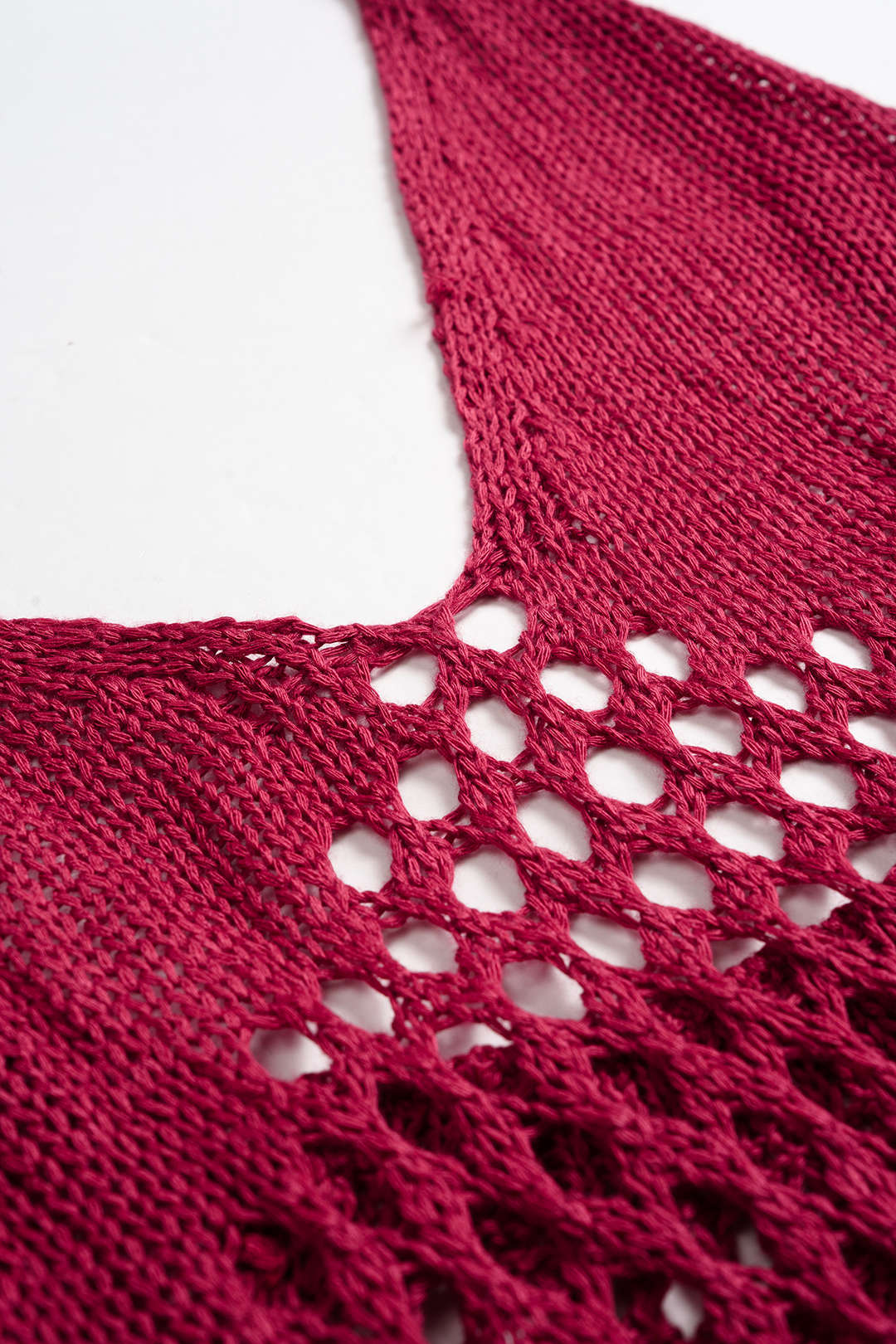 Knit Halter Neck Tie-Back Hollow-Out Fringe Sleeveless Dress