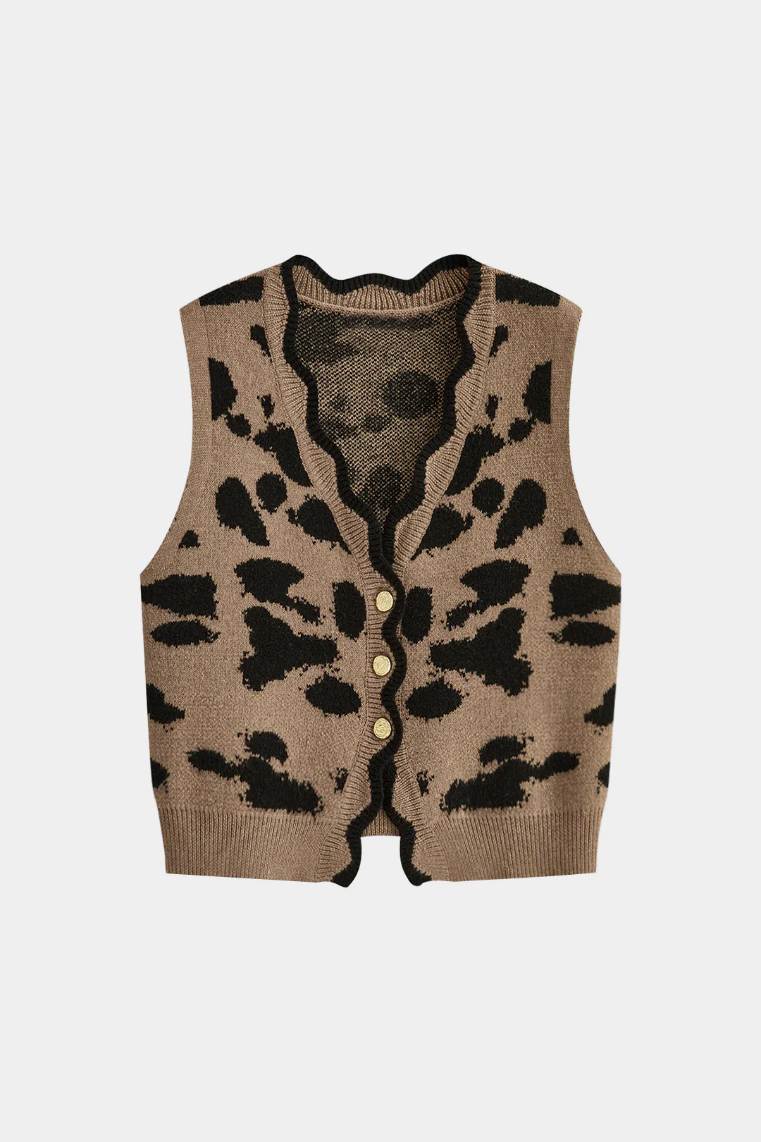 Knit Leopard Print Buttoned Vest