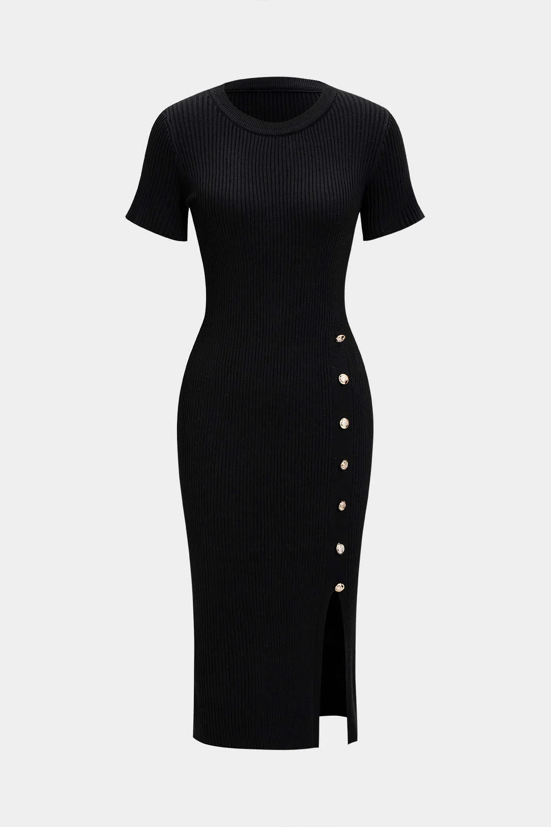 Knit Asymmetrical Button Waist Short Sleeve Dress