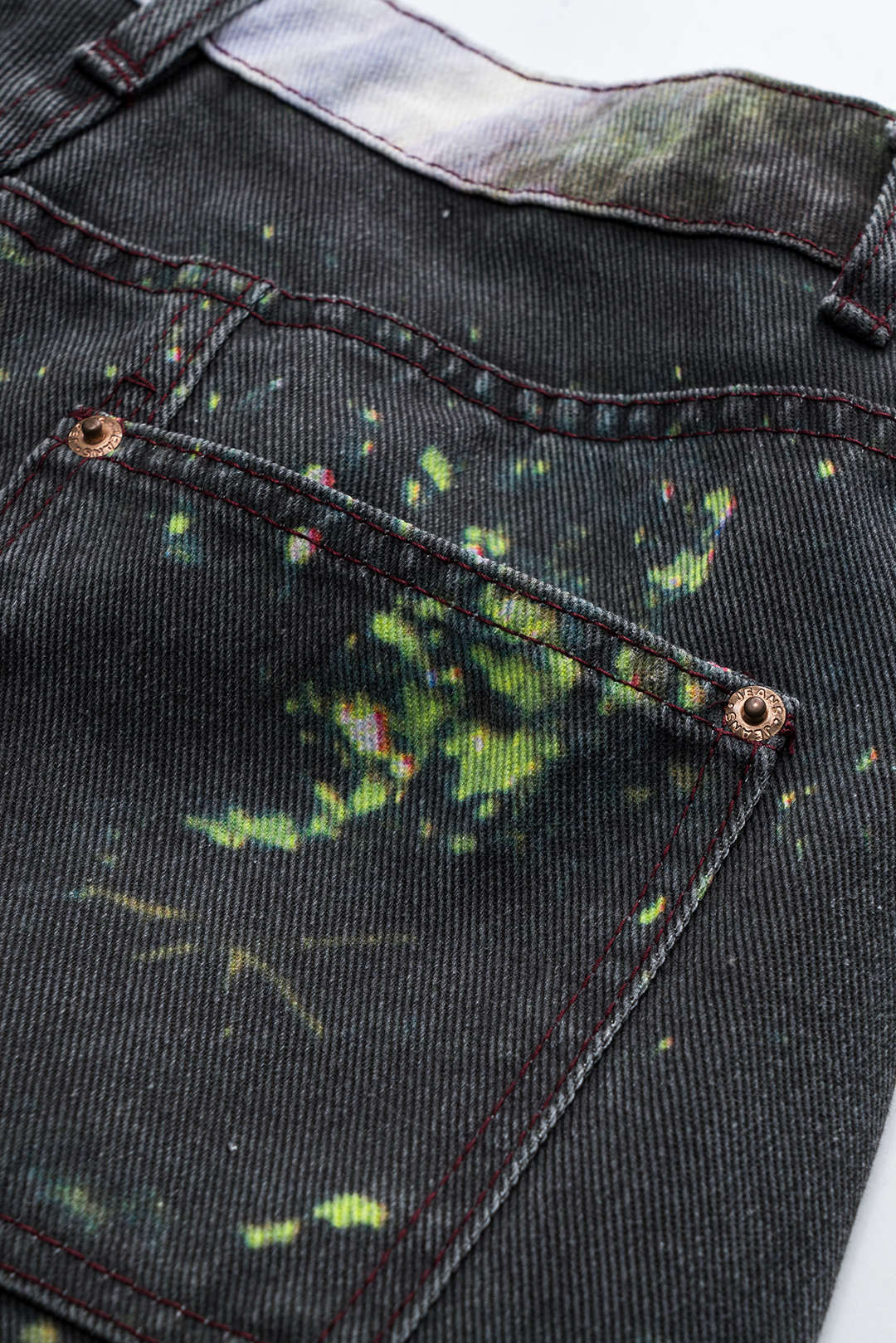 Waterfall Pattern Denim Button Pocket Wide Leg Jeans