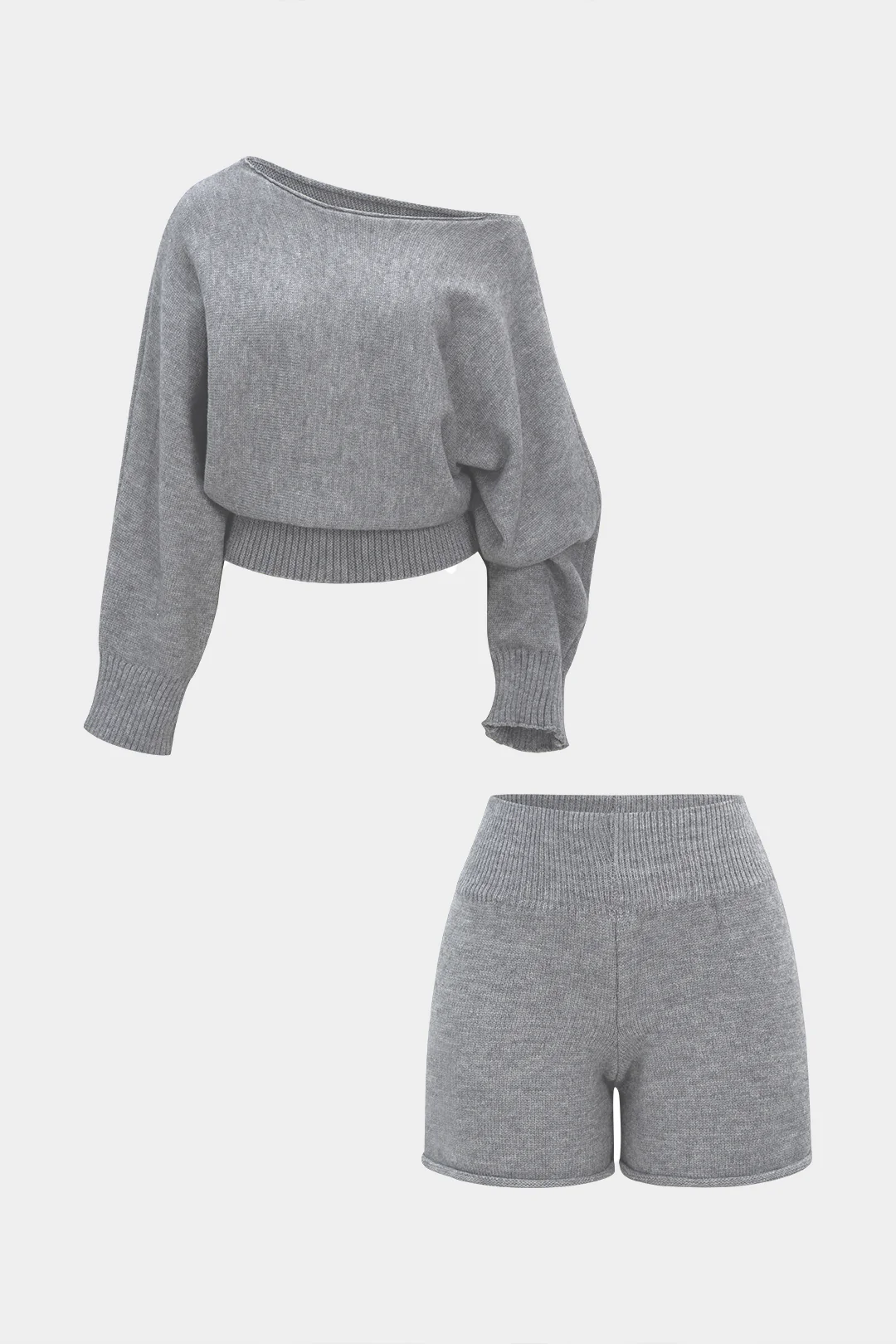 Boat Neck Long Sleeve Sweater Top and Shorts Set