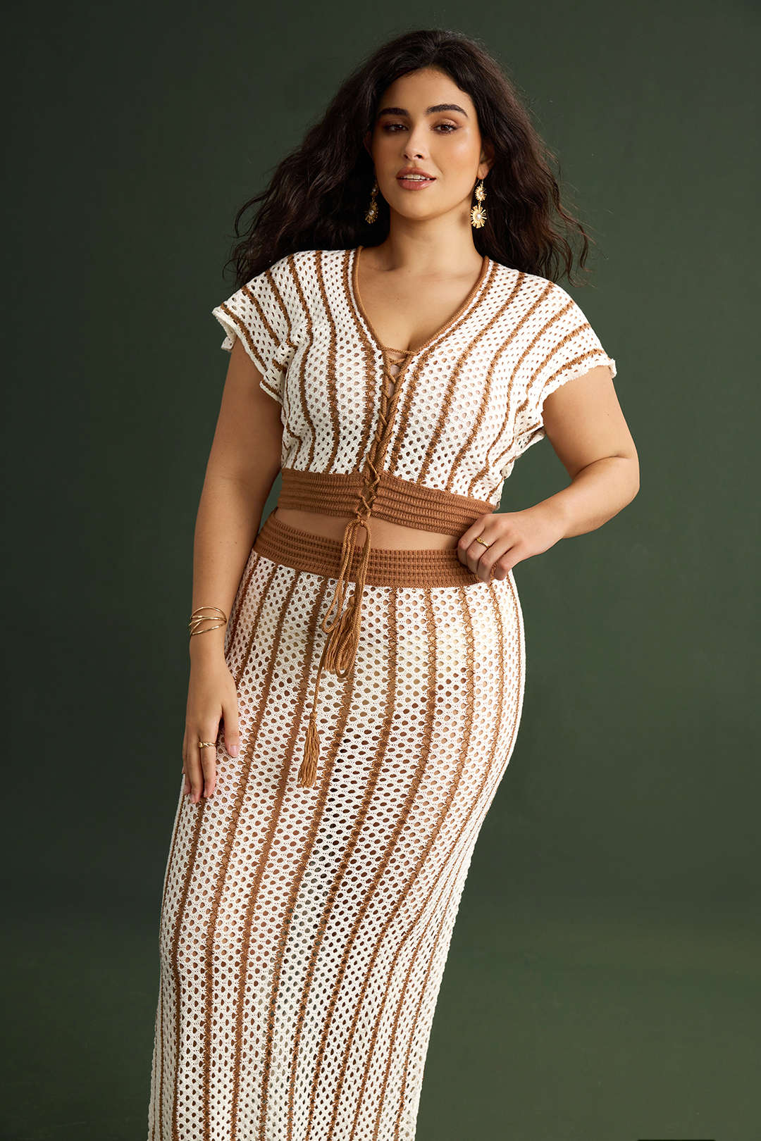 Plus Size High Waist Striped Knit Skirt