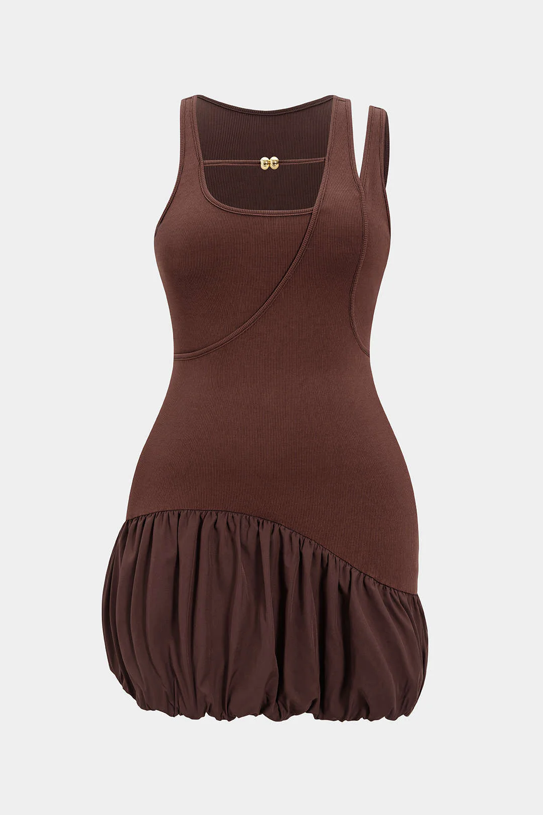 Plus Size Asymmetrical Patchwork Ruched Sleeveless Mini Dress