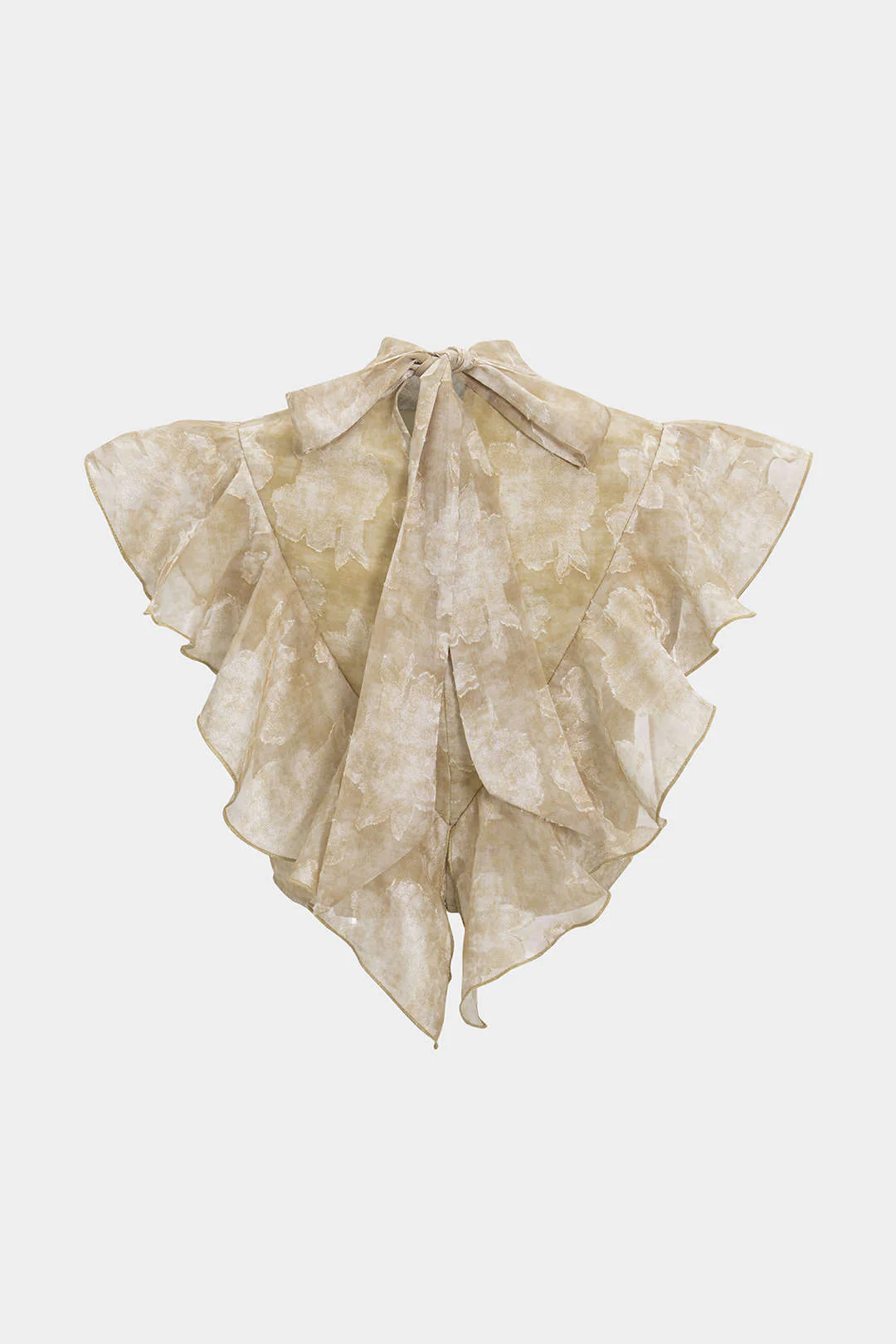 Floral Printed Chiffon Ruffled Tie-Up Tank Top